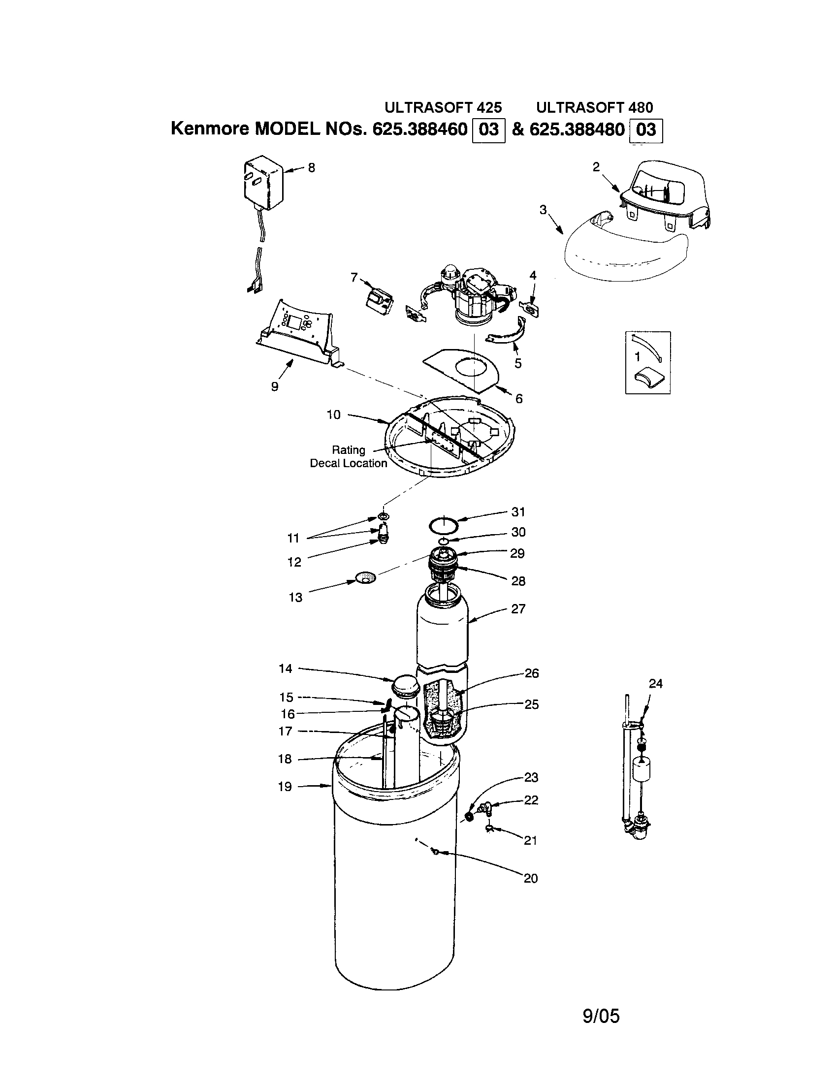 Kenmore model 62538848003 water softener genuine parts