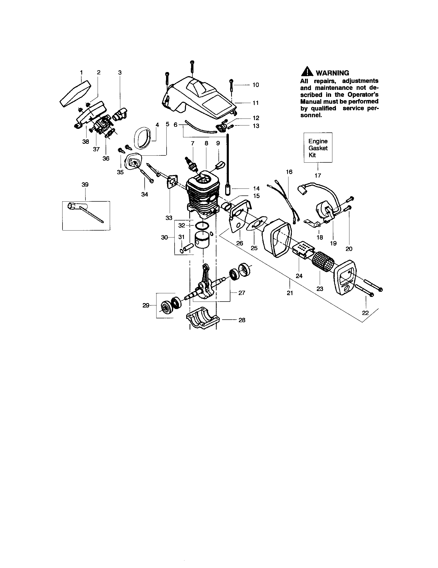 Poulan model 2050 TYPE 1-5 chainsaw, gas genuine parts