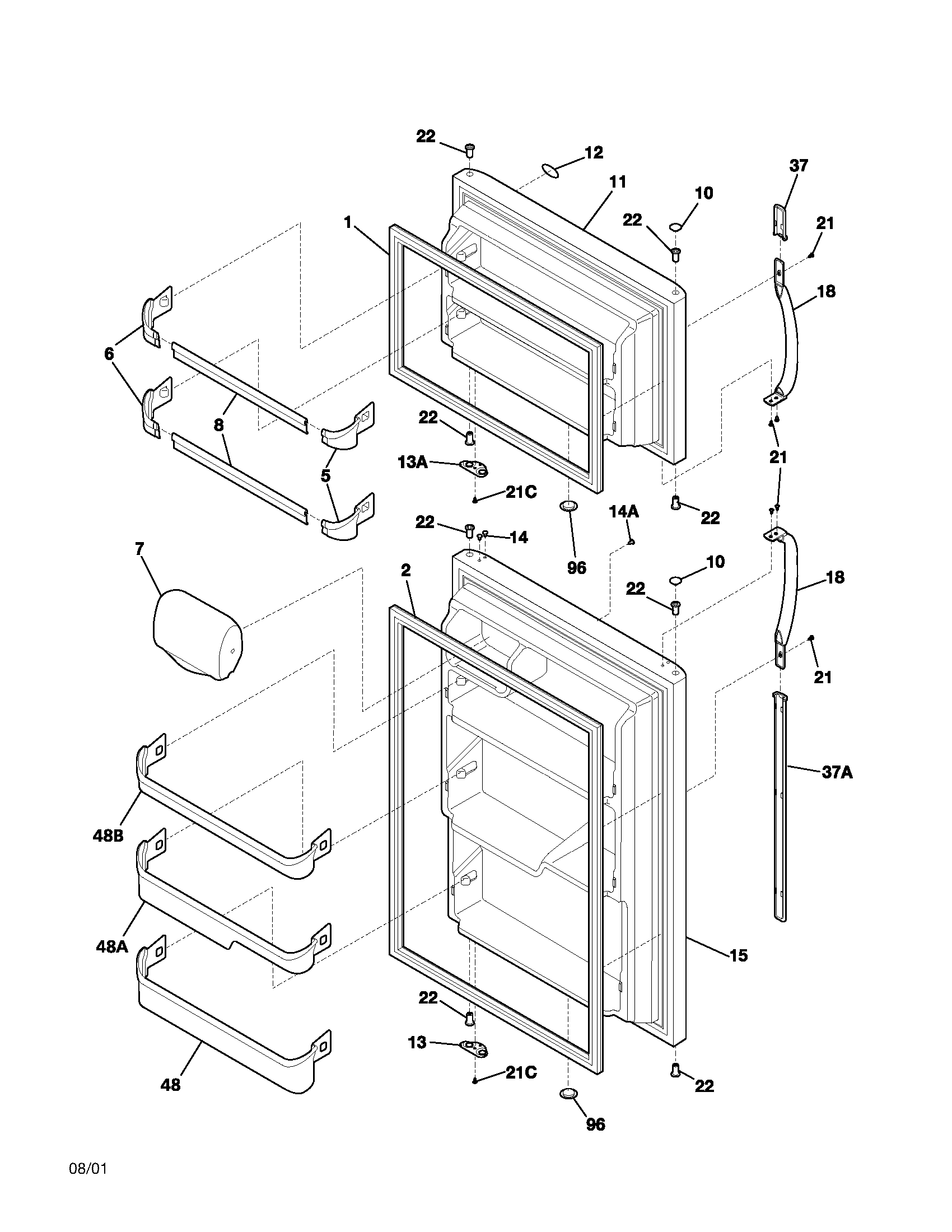 Frigidaire model GLRT180SAW0 top-mount refrigerator genuine parts
