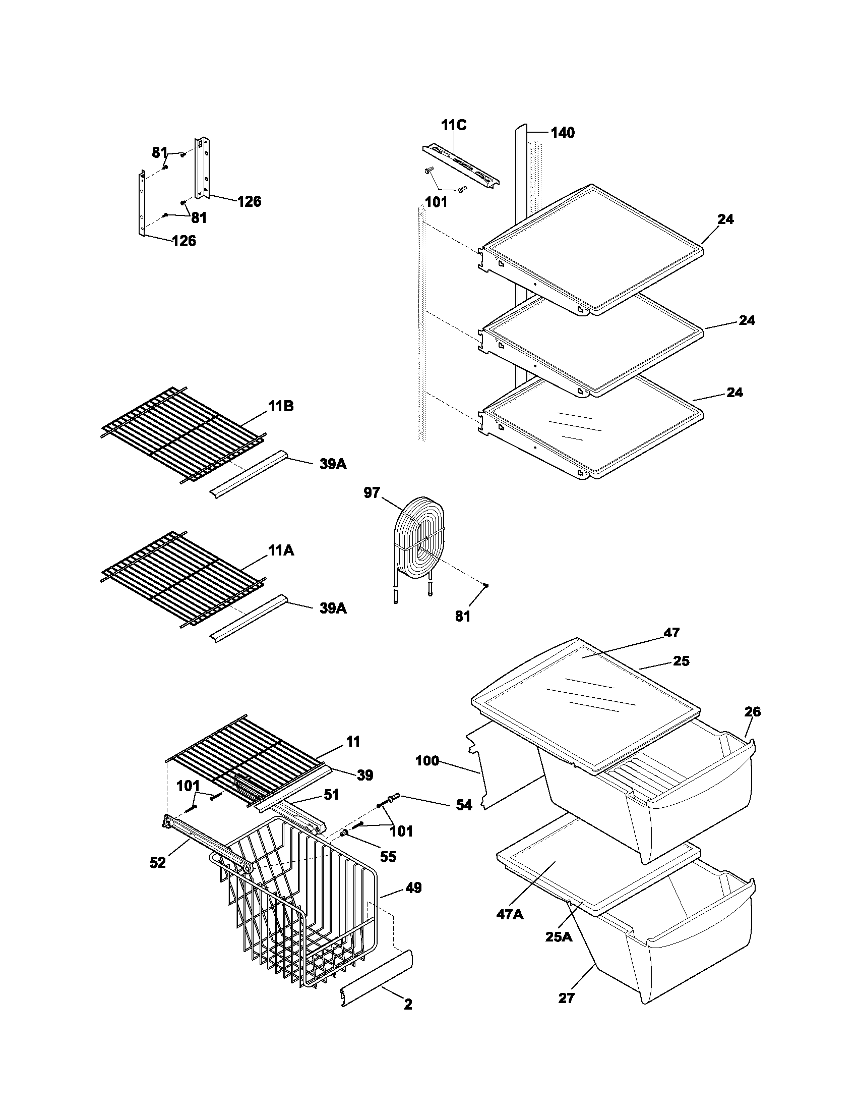 Frigidaire model FRS26RBBW1 side-by-side refrigerator genuine parts