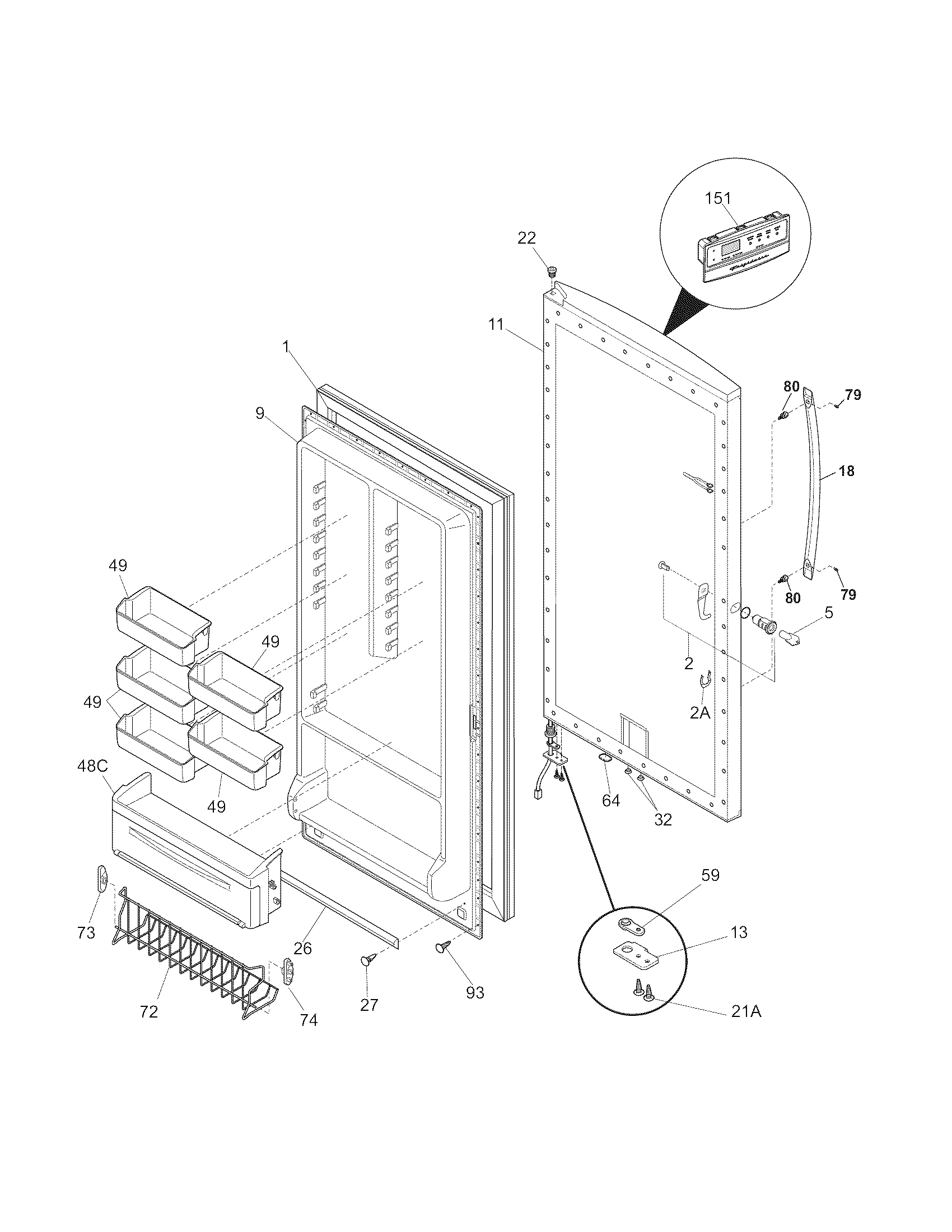 Frigidaire model GLFH21F8HWB upright freezer genuine parts