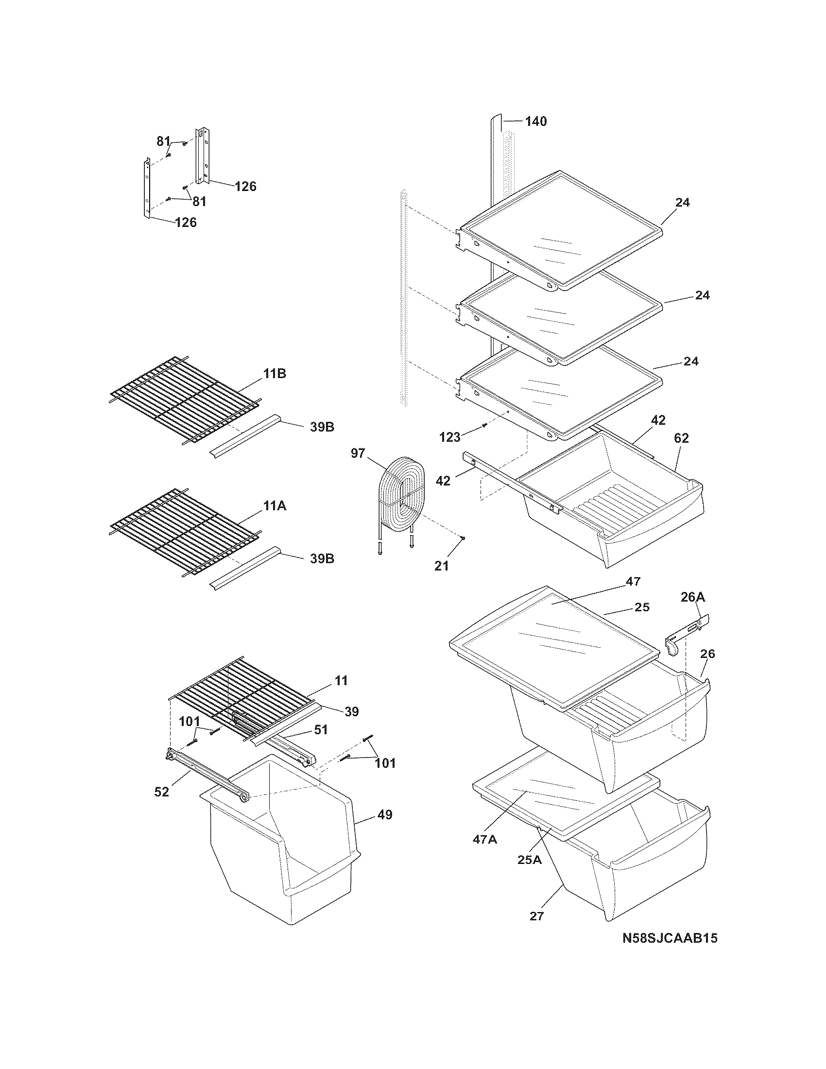 Frigidaire model FRS26RC3JS3 side-by-side refrigerator genuine parts