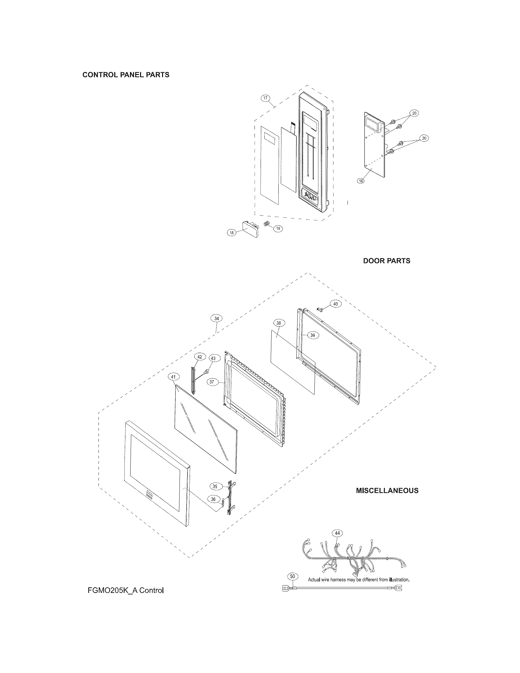 Frigidaire model CGMO205KFA built-in microwave oven genuine parts