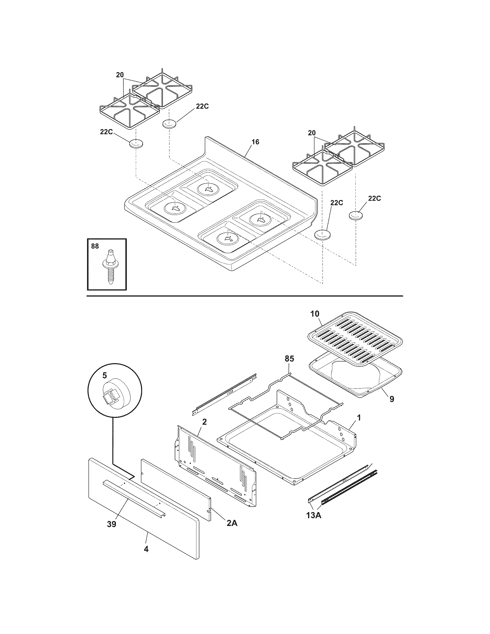 Frigidaire model FGF326KBB free standing, gas genuine parts