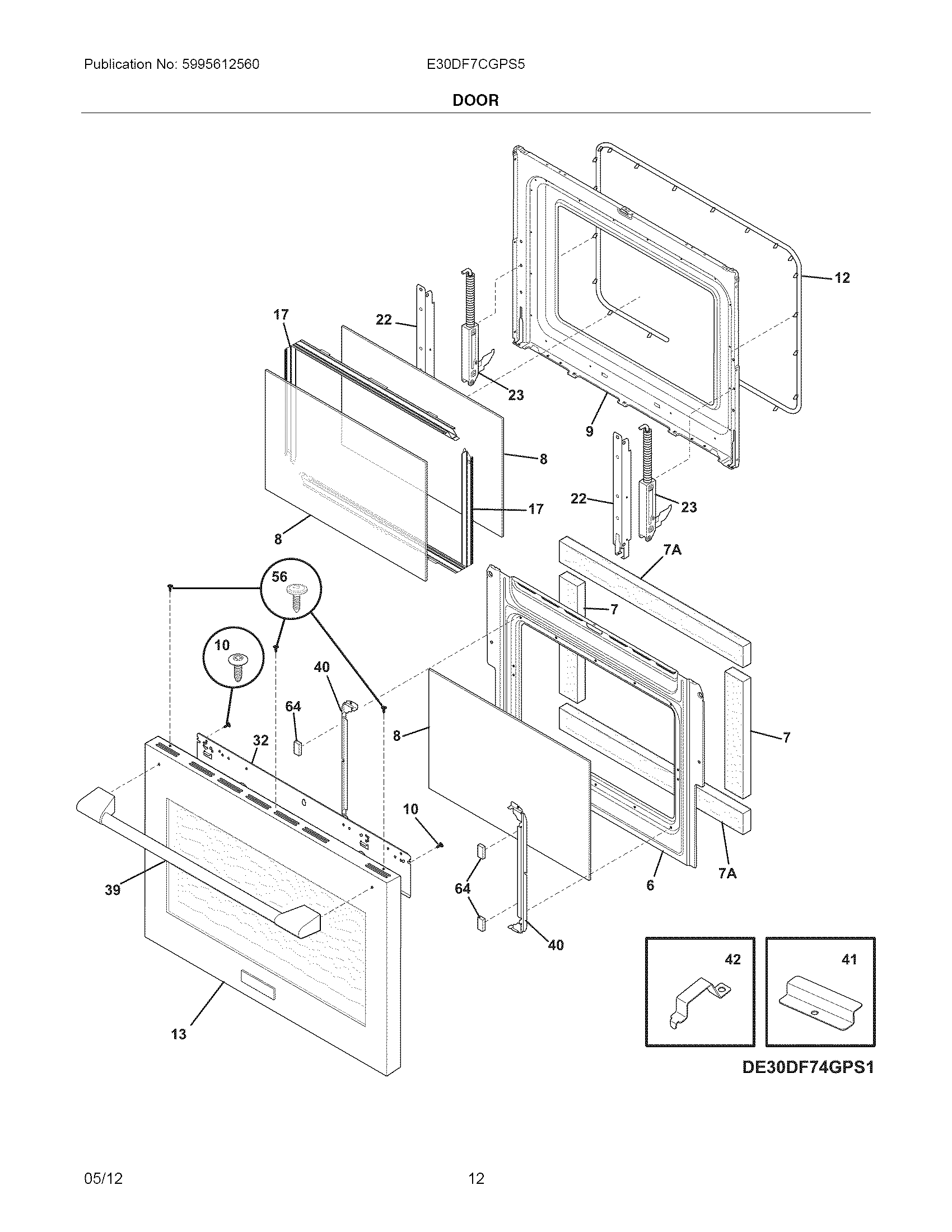 Electrolux model E30DF7CGPS5 range, electric/gas genuine parts