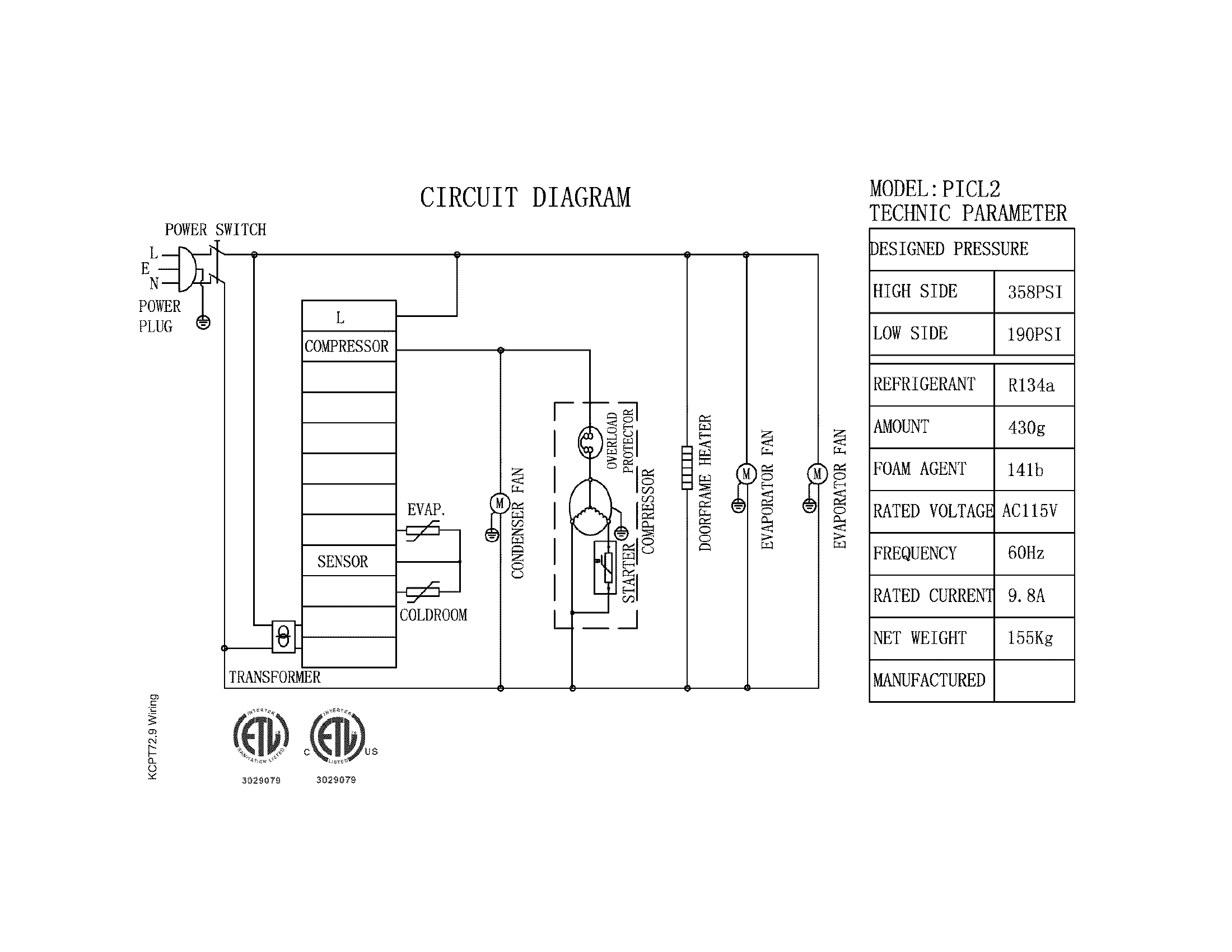 Kelvinator model KCPT72-9 refrigeration-commercial genuine ... sears wiring diagrams 