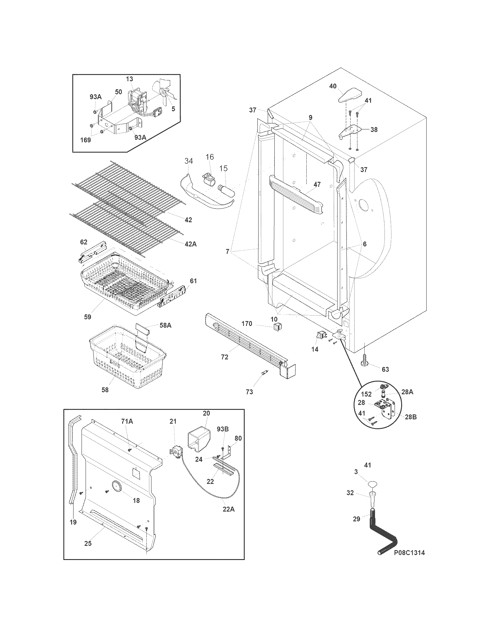 Frigidaire model FFFH21F4QW0 upright freezer genuine parts
