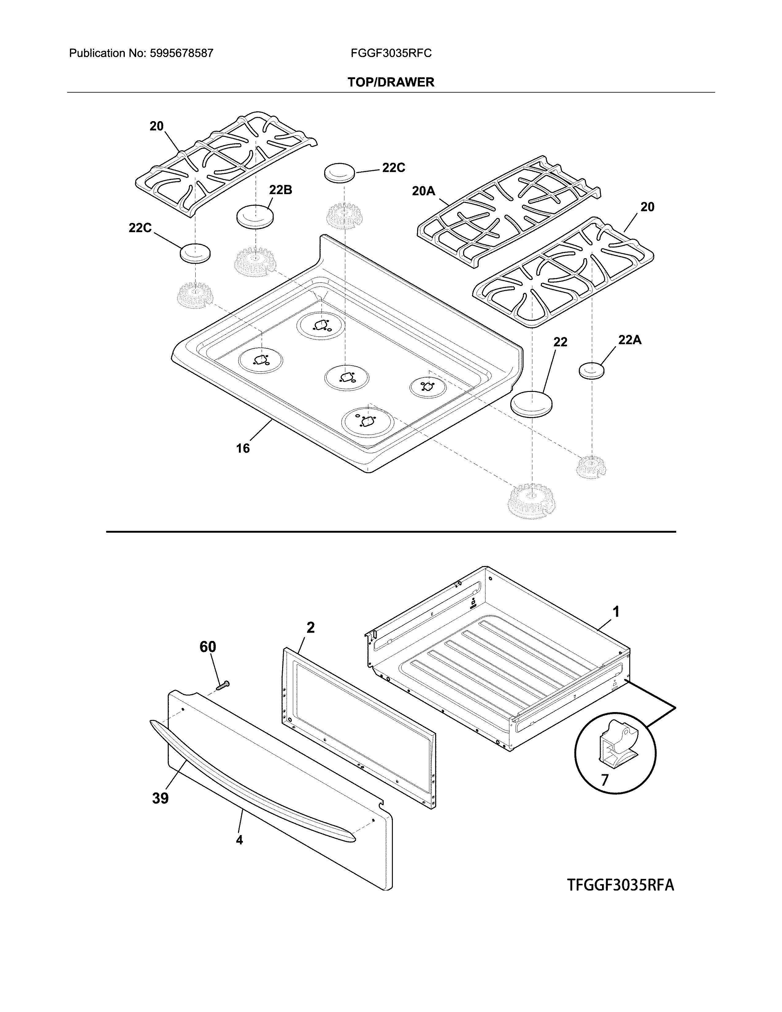 Frigidaire model FGGF3035RFC free standing, gas genuine parts
