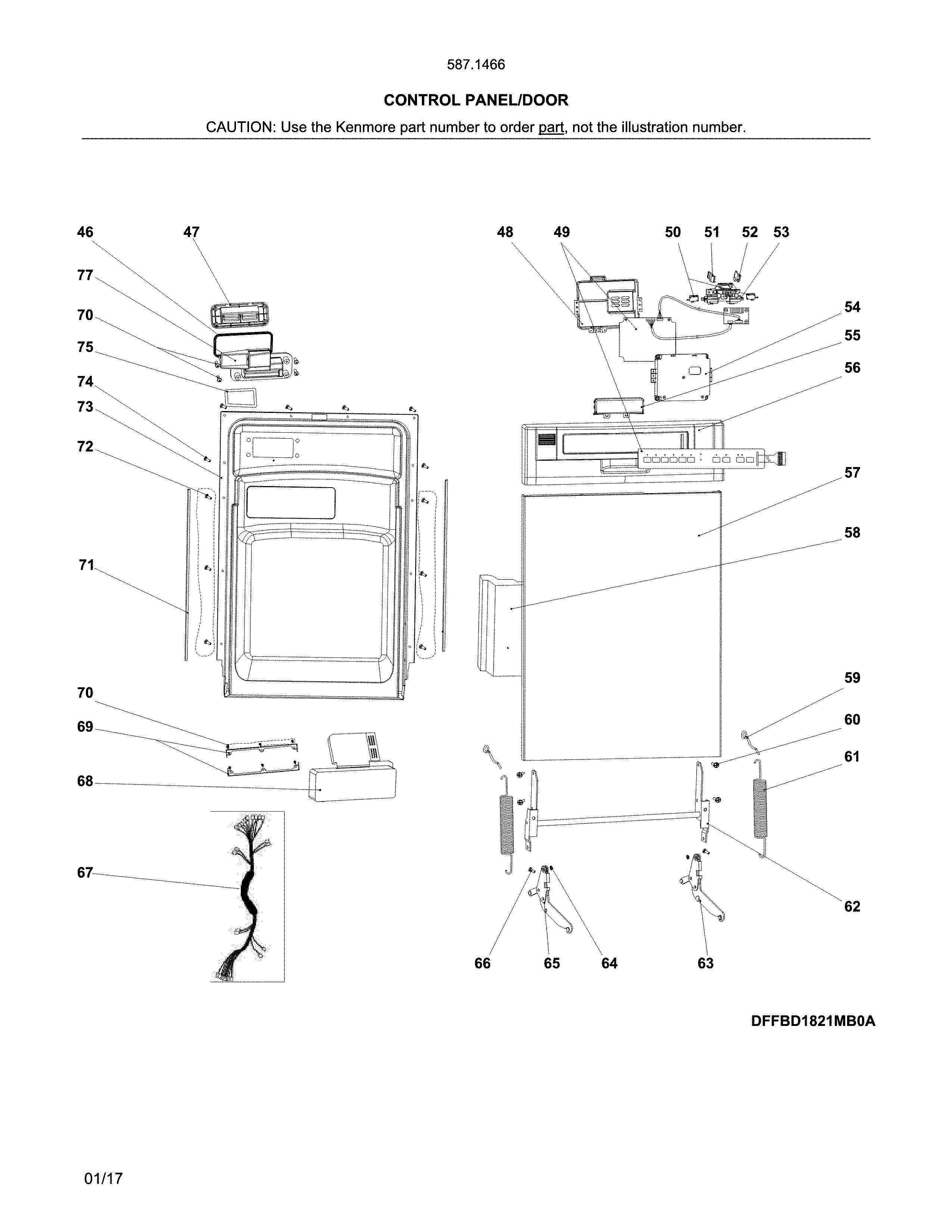 Kenmore model 58714663201B dishwasher genuine parts