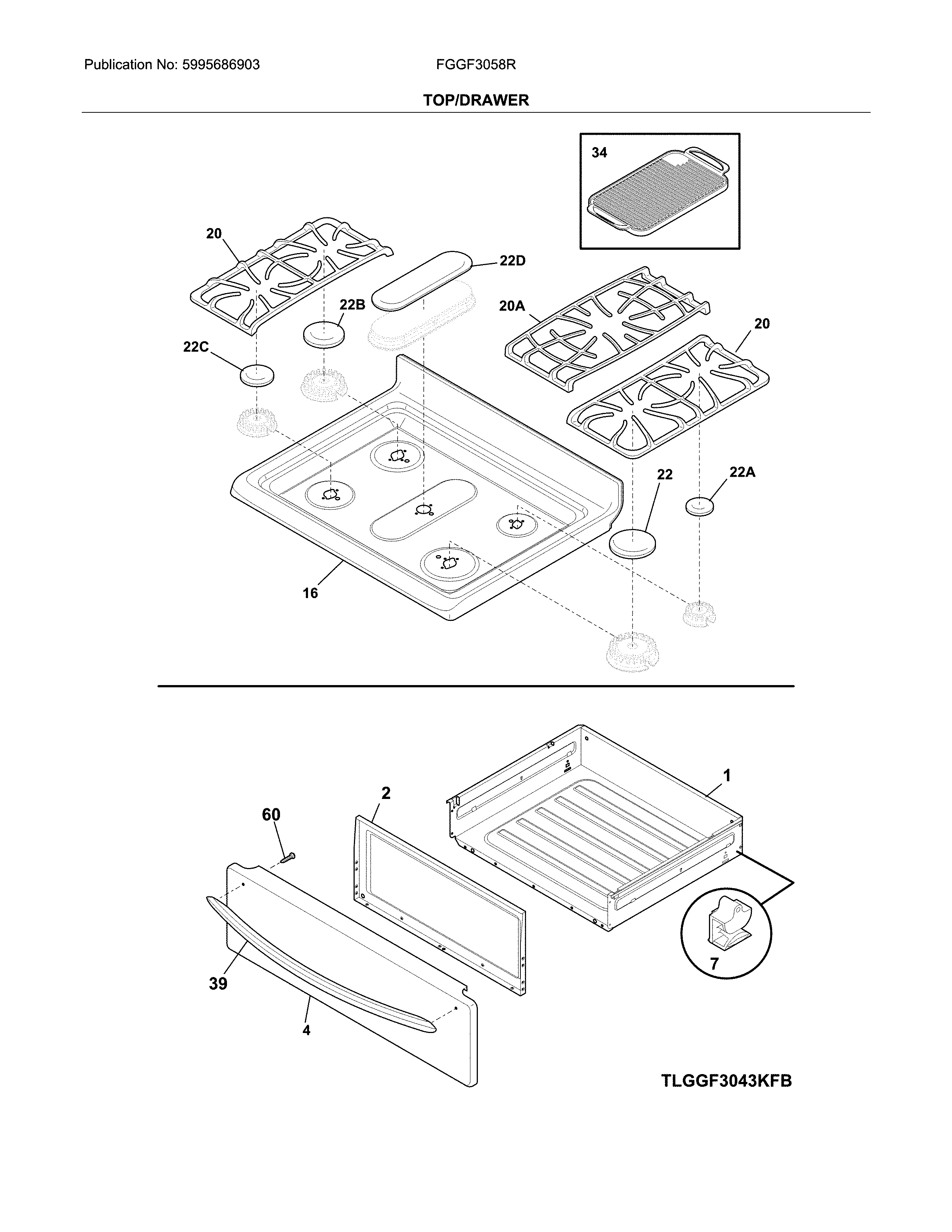 Frigidaire model FGGF3058RBD free standing, gas genuine parts