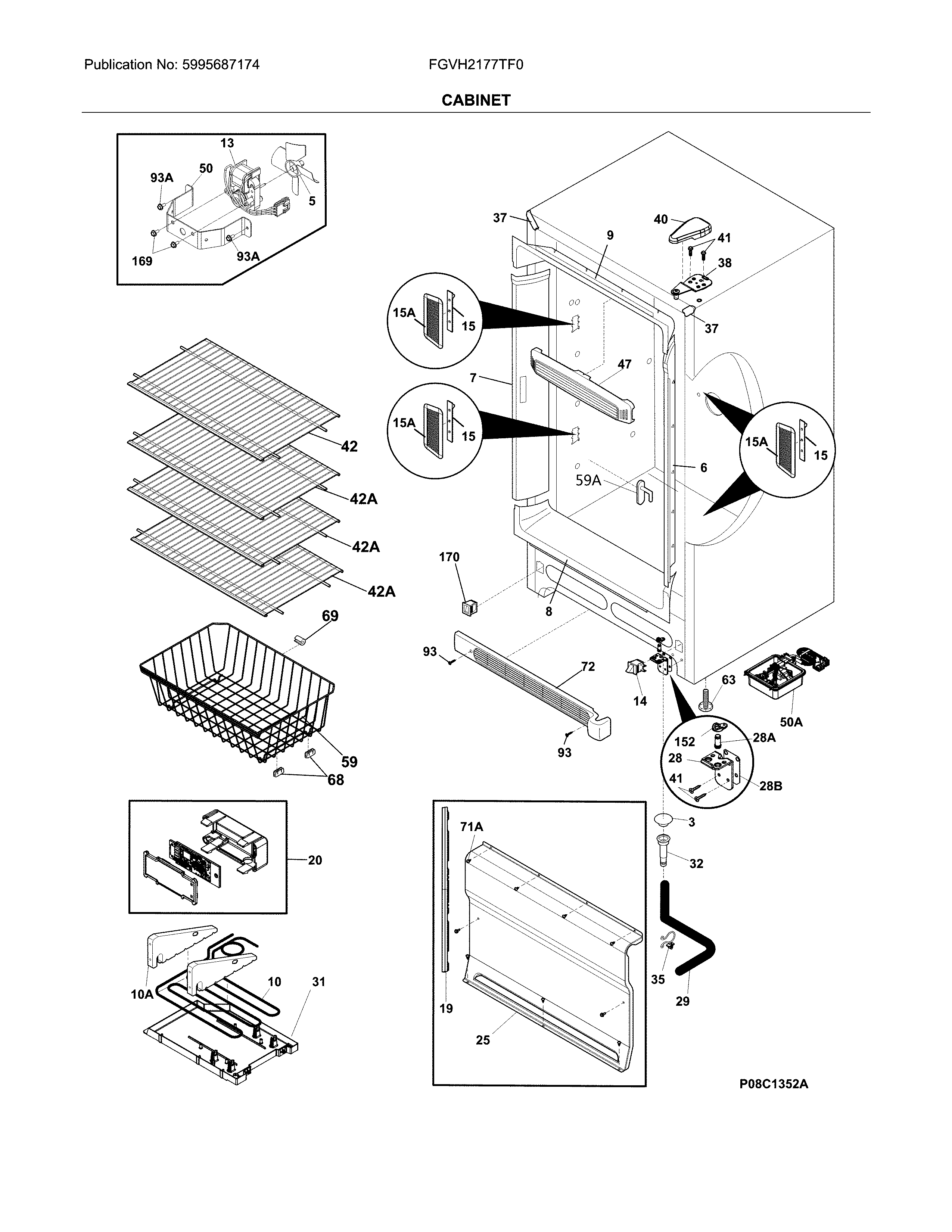 Frigidaire model FGVH2177TF0 upright freezer genuine parts
