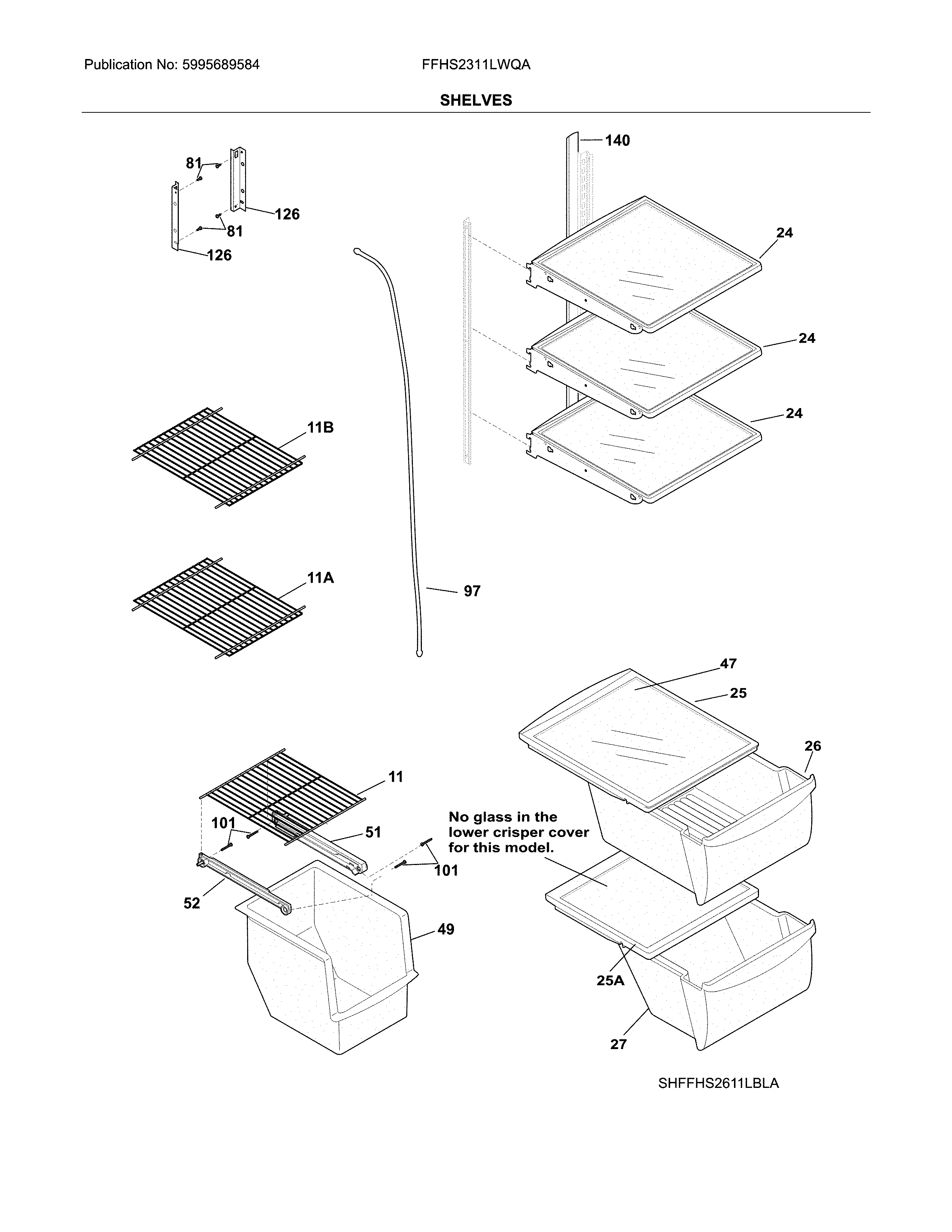 Frigidaire model FFHS2311LWQA side-by-side refrigerator genuine parts