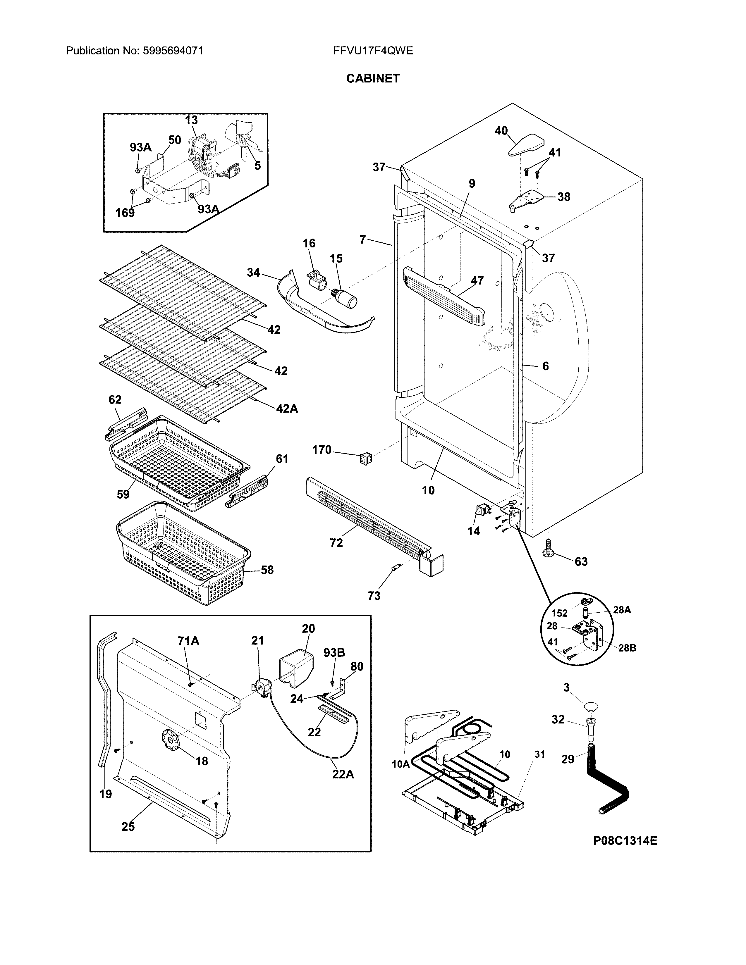 Frigidaire model FFVU17F4QWE upright freezer genuine parts