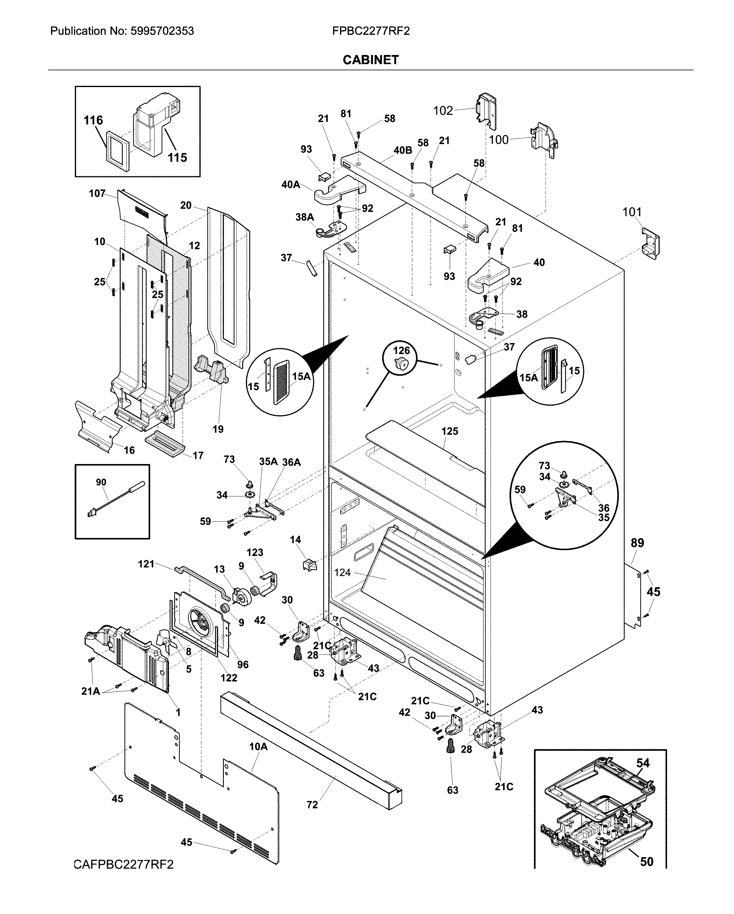 Frigidaire model FPBC2277RF2 bottom-mount refrigerator genuine parts