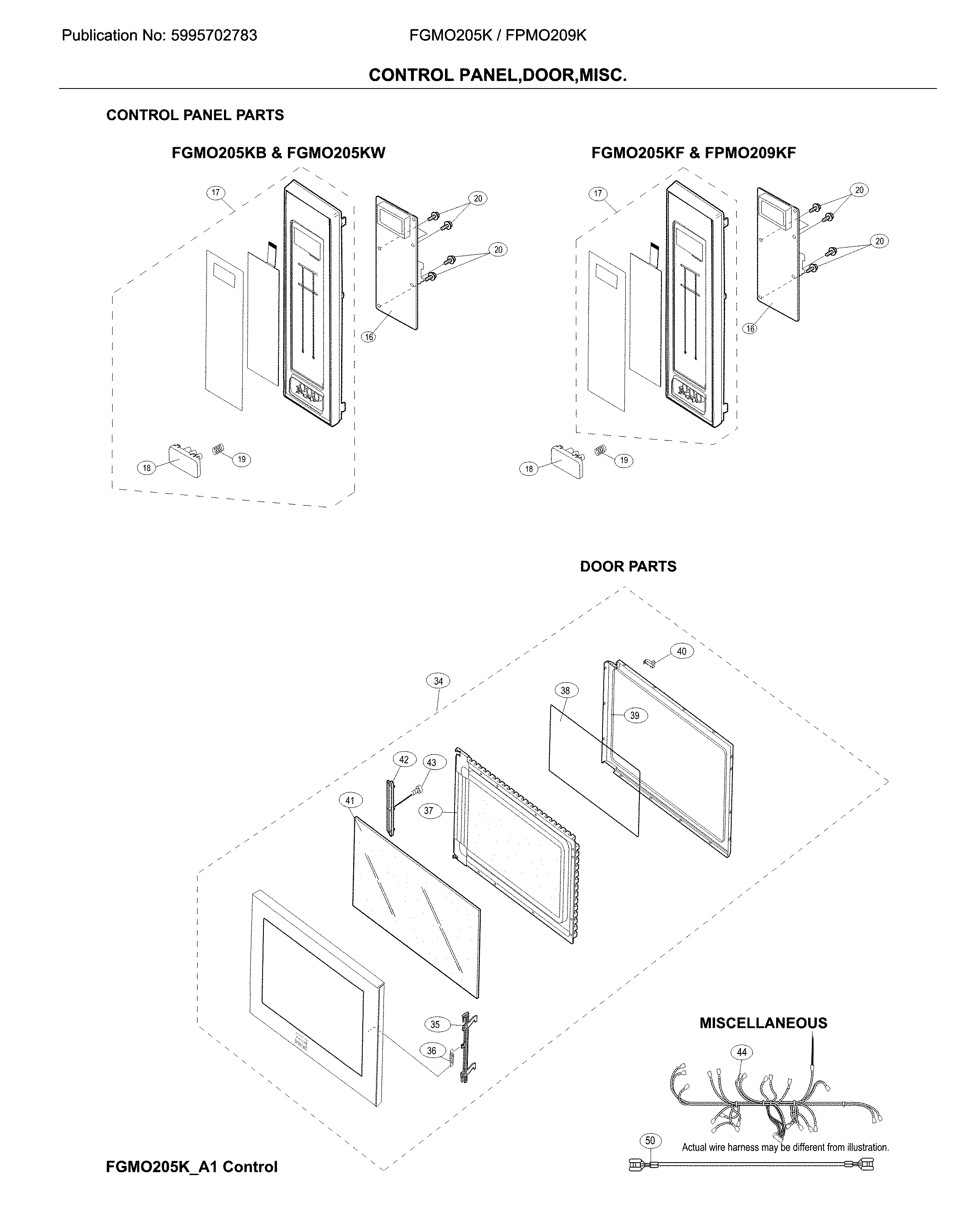 Frigidaire model FPMO209KFB built-in microwave oven genuine parts