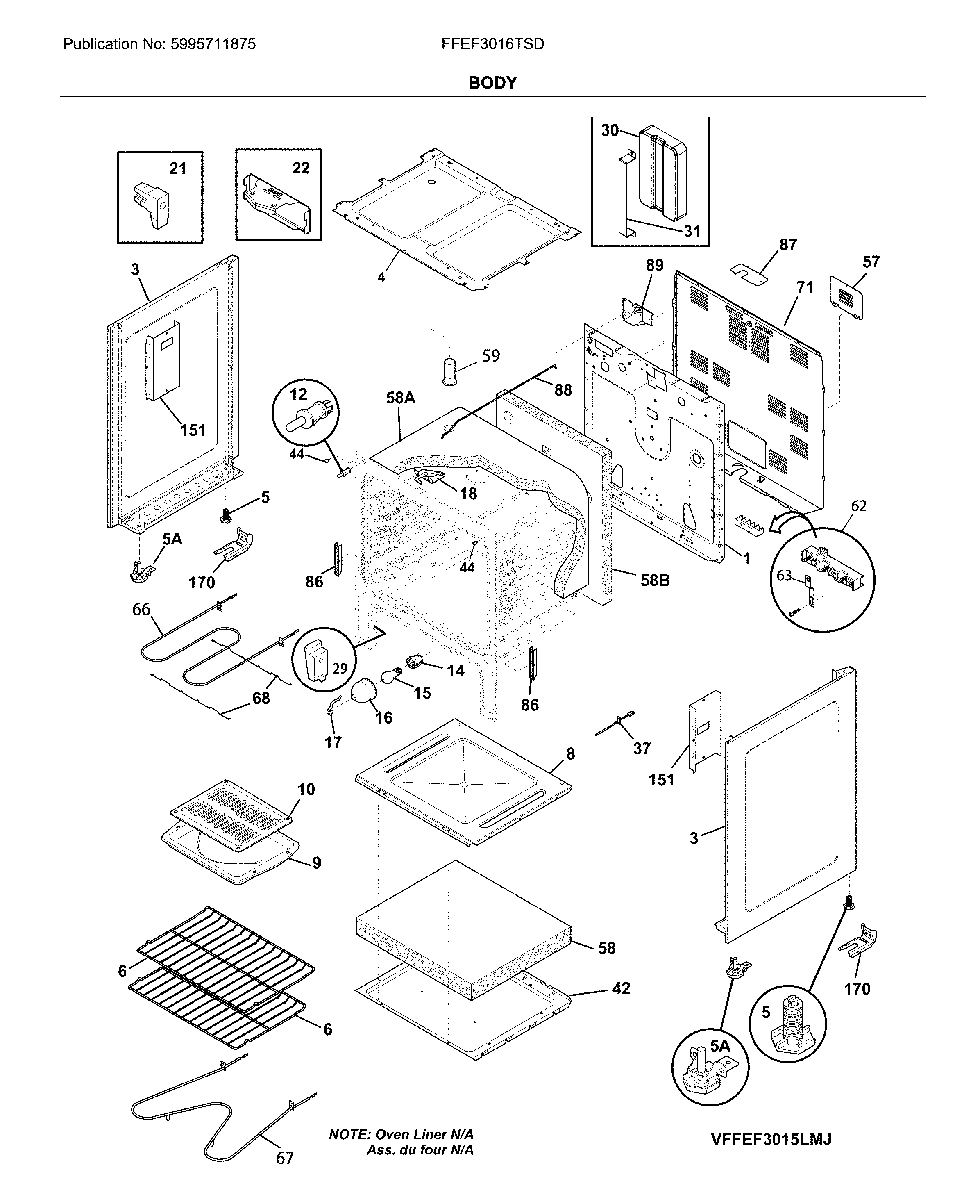 Frigidaire model FFEF3016TSD free standing, electric genuine parts