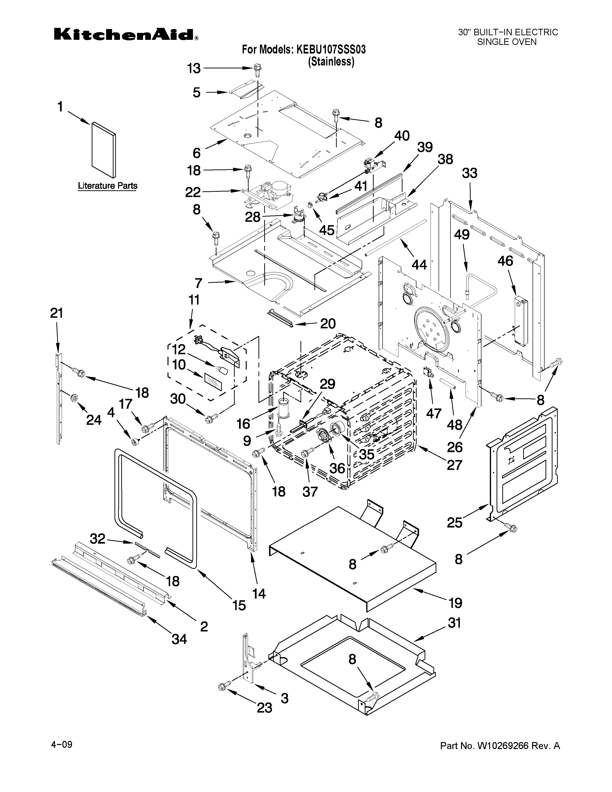 Kitchenaid model KEBU107SSS03 built-in oven, electric genuine parts