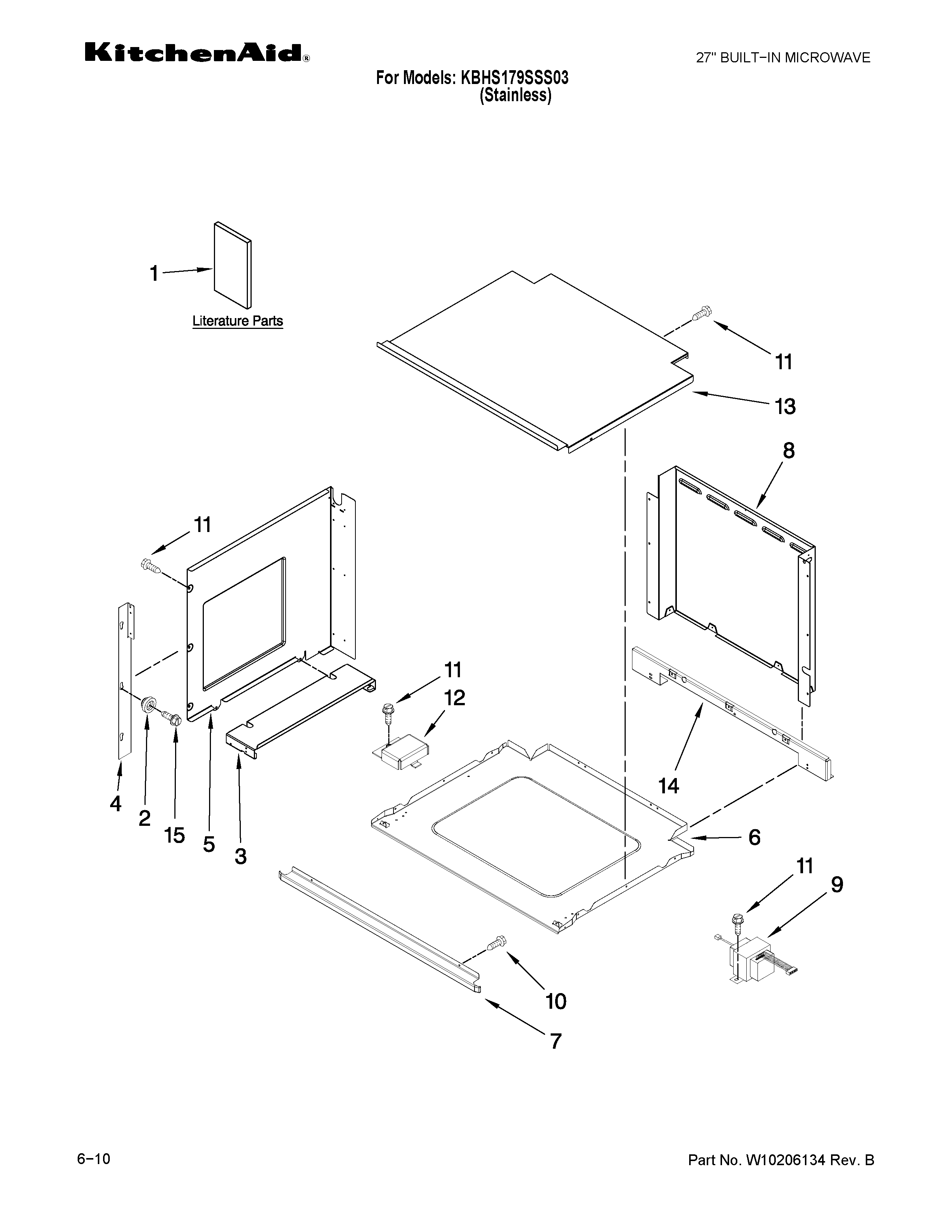Kitchenaid model KBHS179SSS03 built-in microwave oven genuine parts