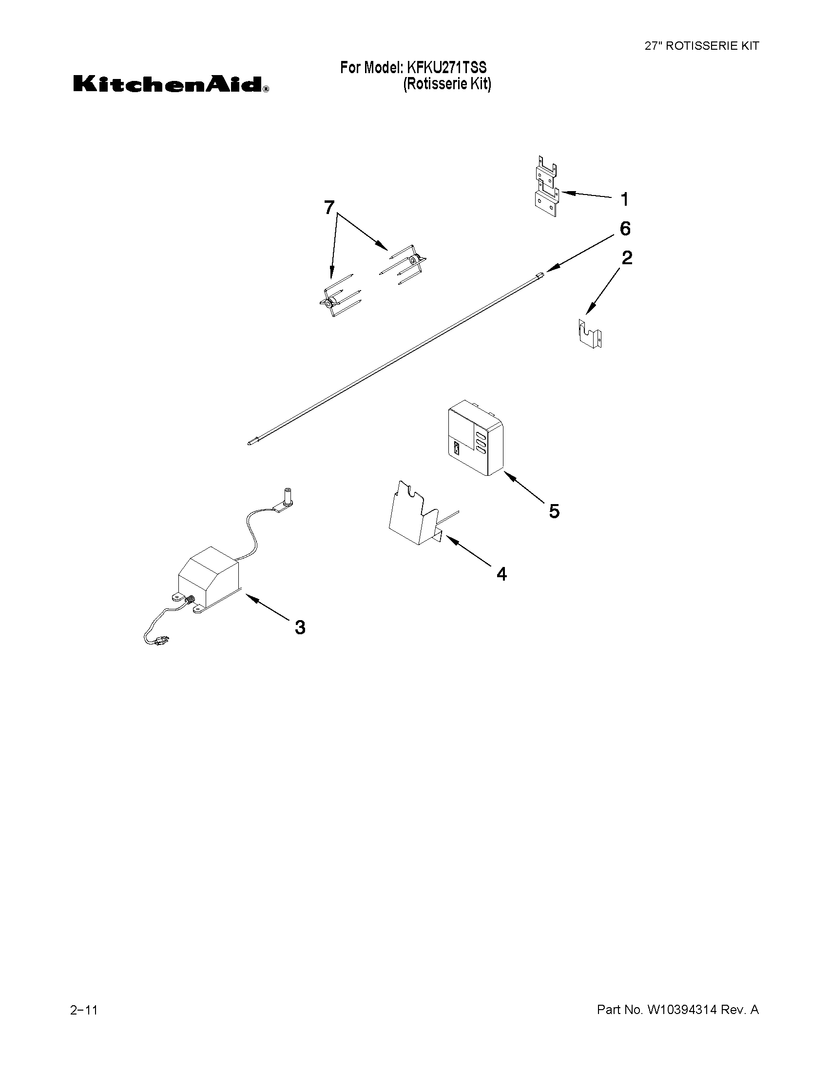 Kitchenaid model KFKU271TSS range accessories genuine parts