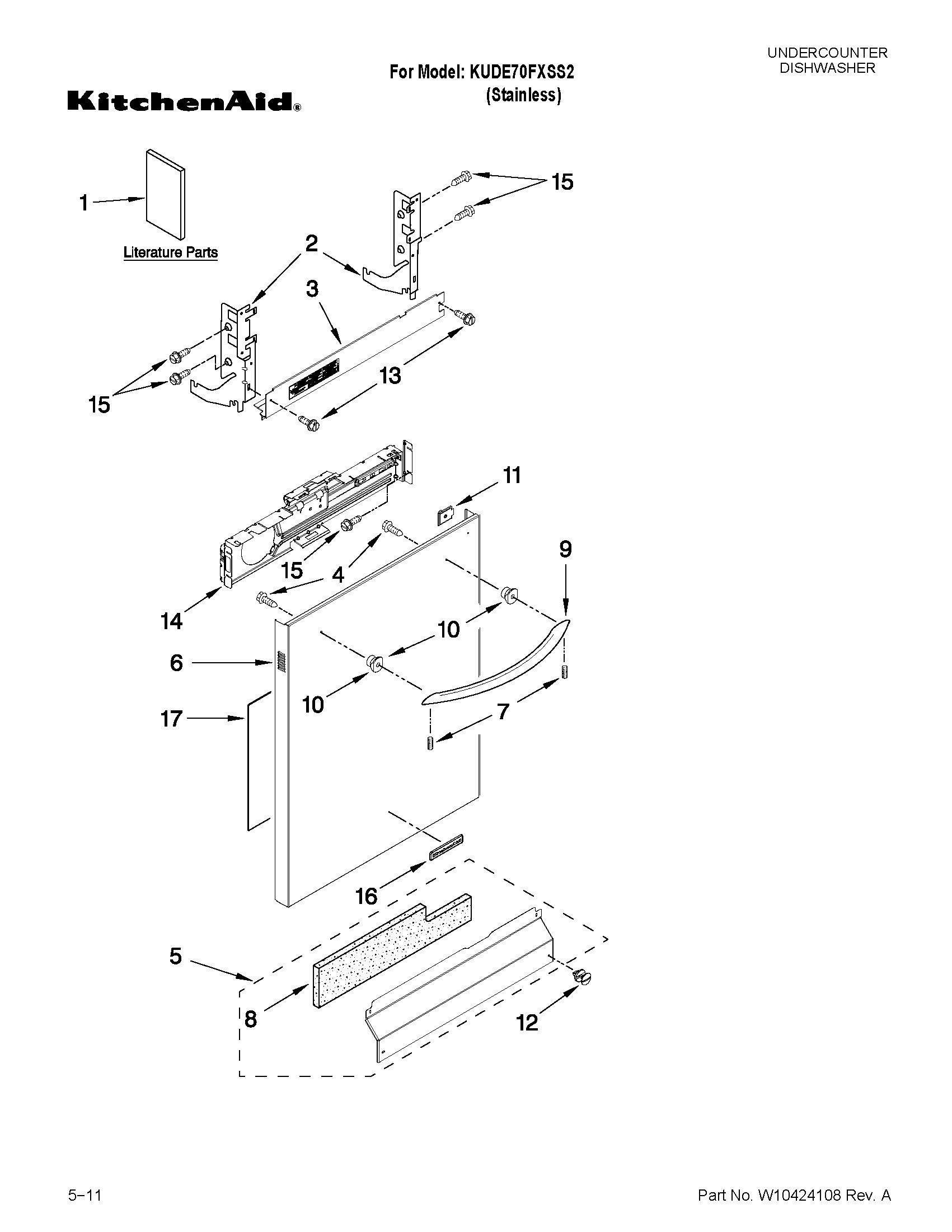 Kitchenaid model KUDE70FXSS2 dishwasher genuine parts