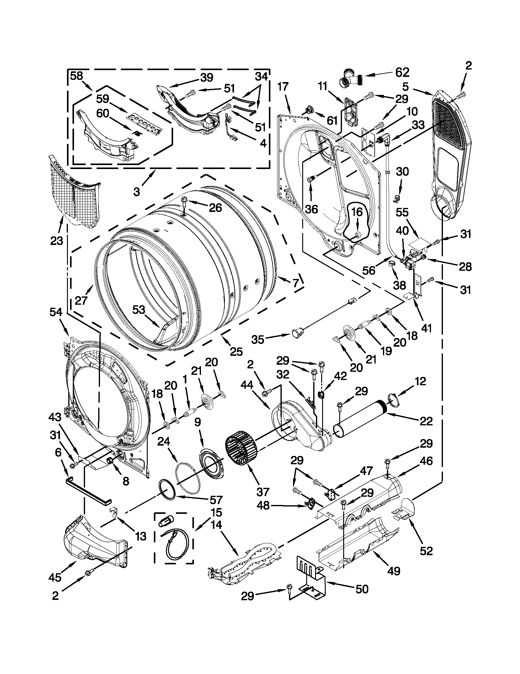 Whirlpool model YWED96HEAC0 residential dryer genuine parts