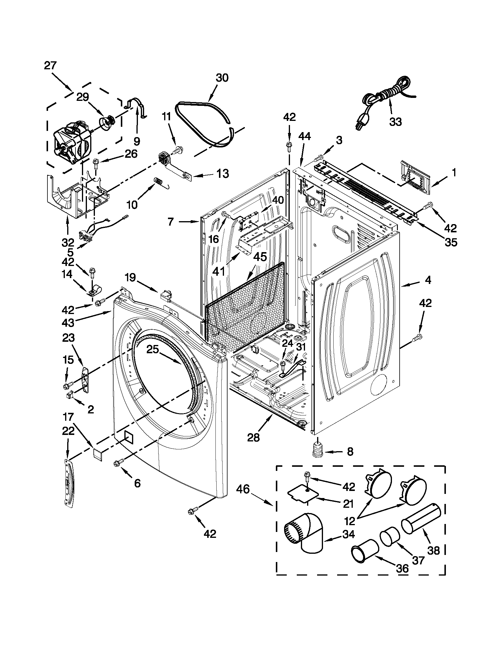 Whirlpool model WGD70HEBW1 residential dryer genuine parts