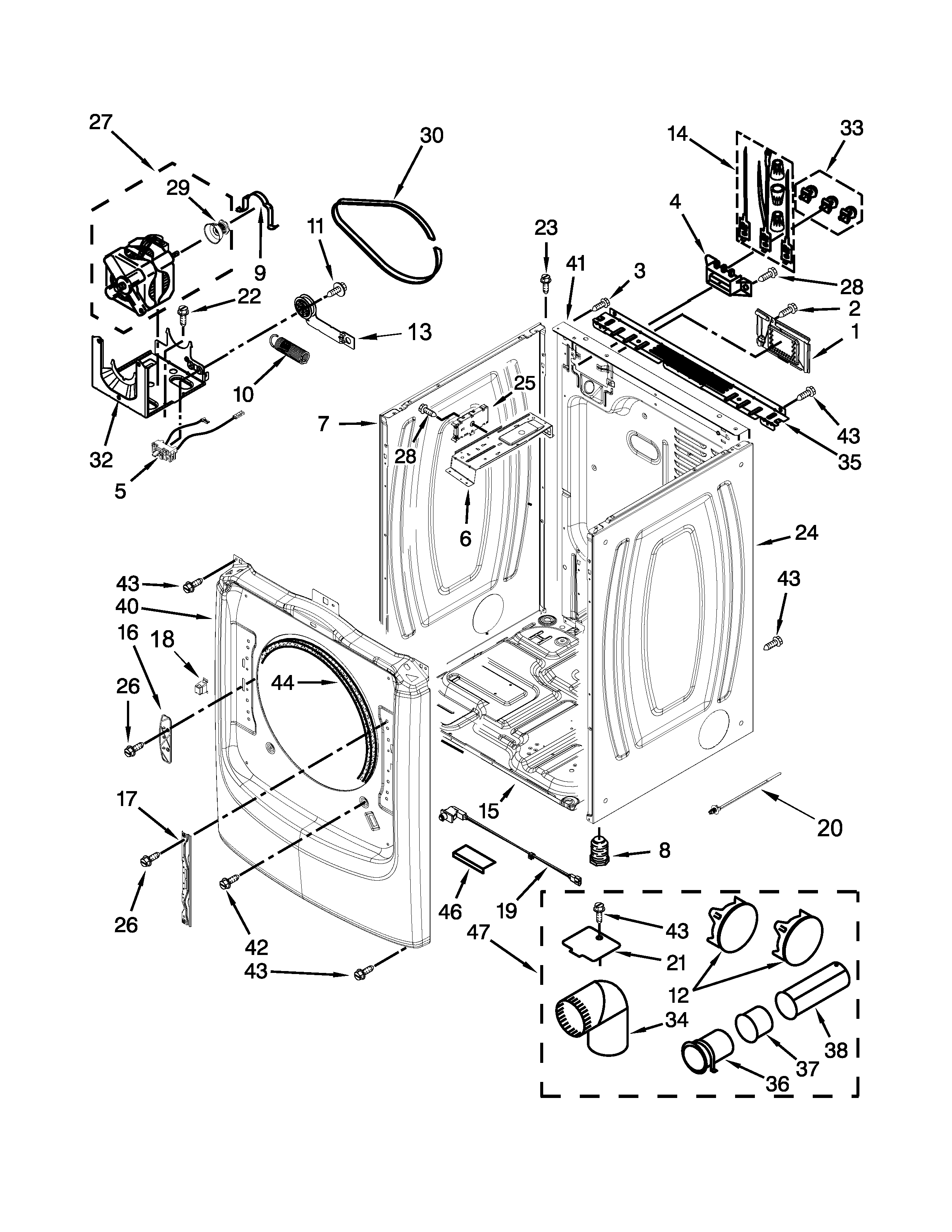 Maytag model MED7000XW0 residential dryer genuine parts