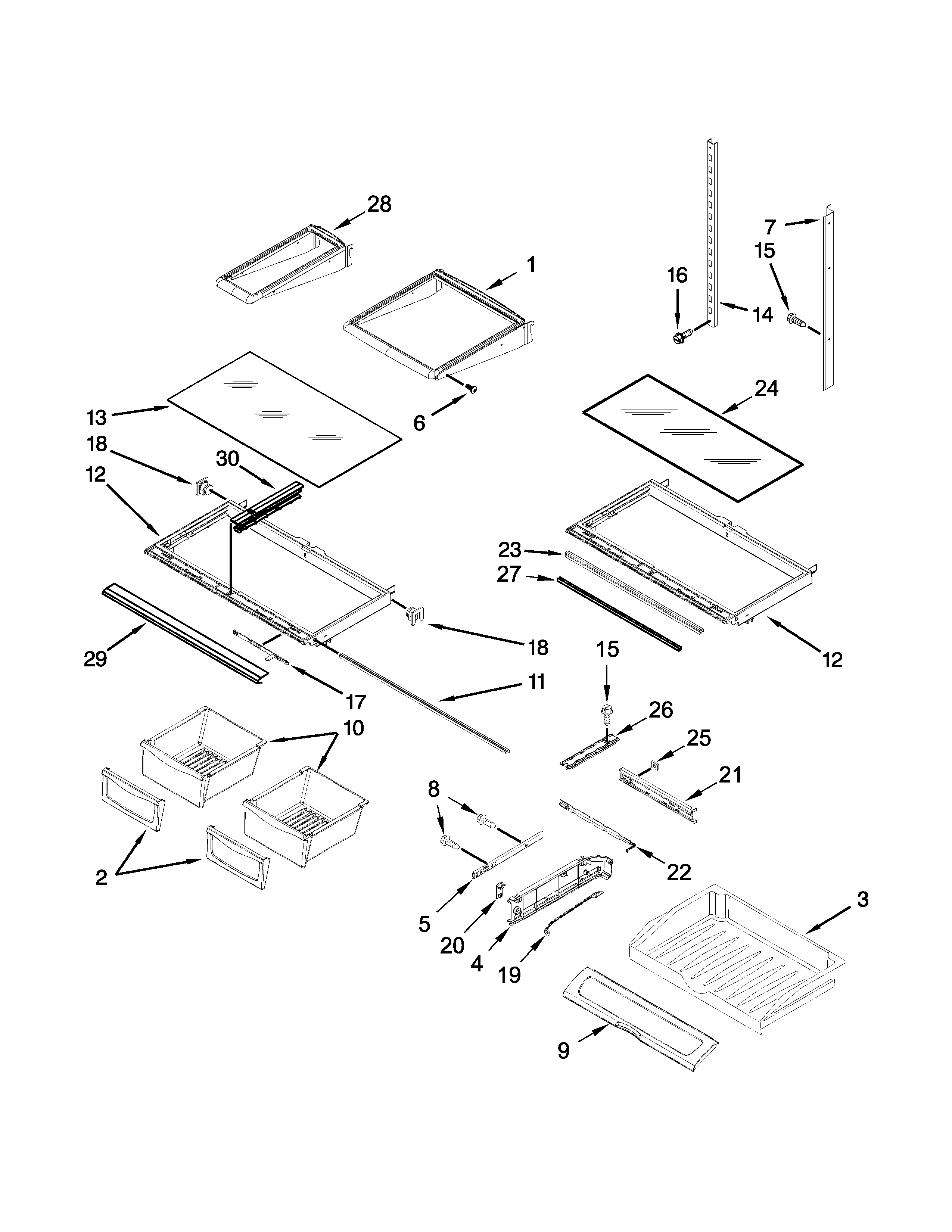 Whirlpool model WRF555SDFZ00 bottom-mount refrigerator genuine parts