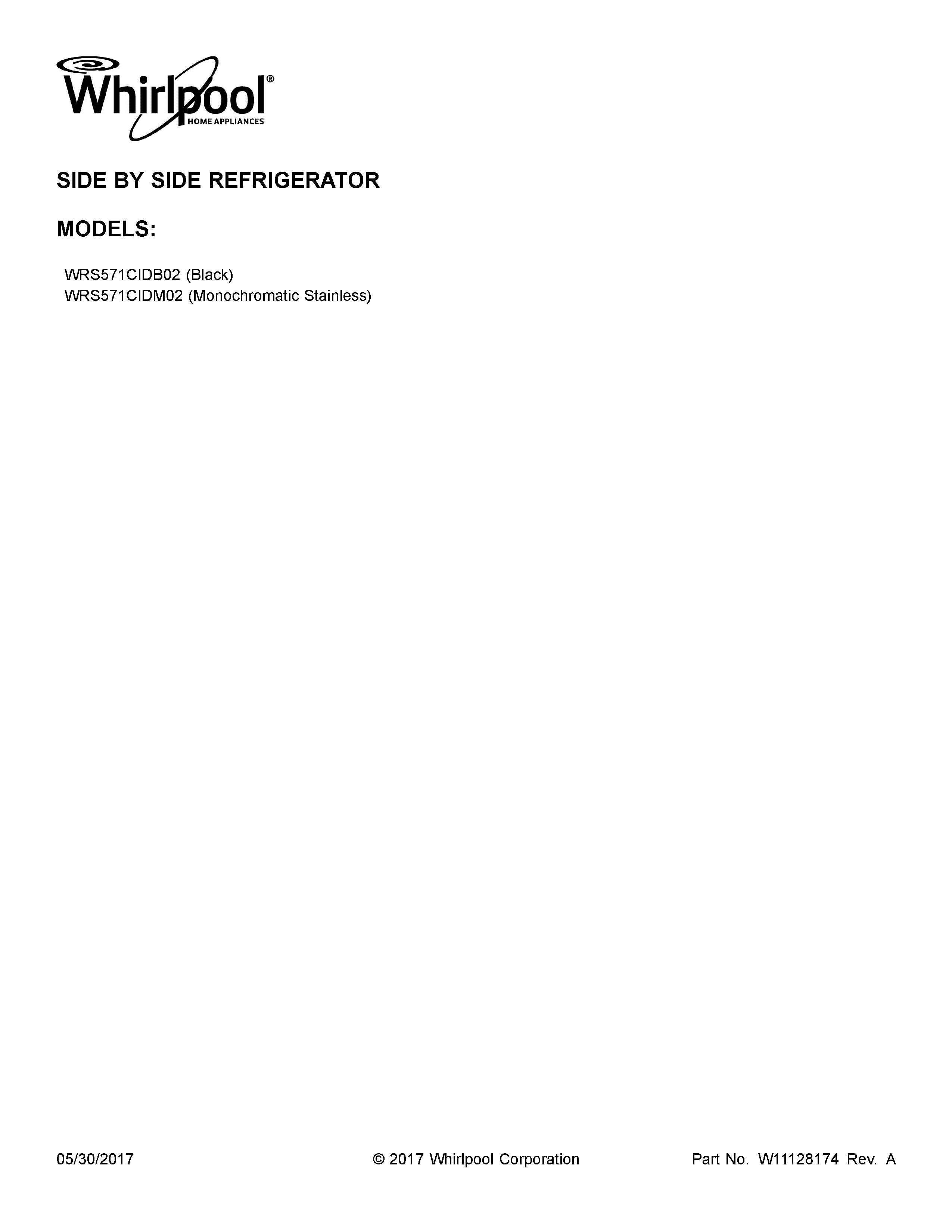 Whirlpool model WRS571CIDM02 side-by-side refrigerator genuine parts