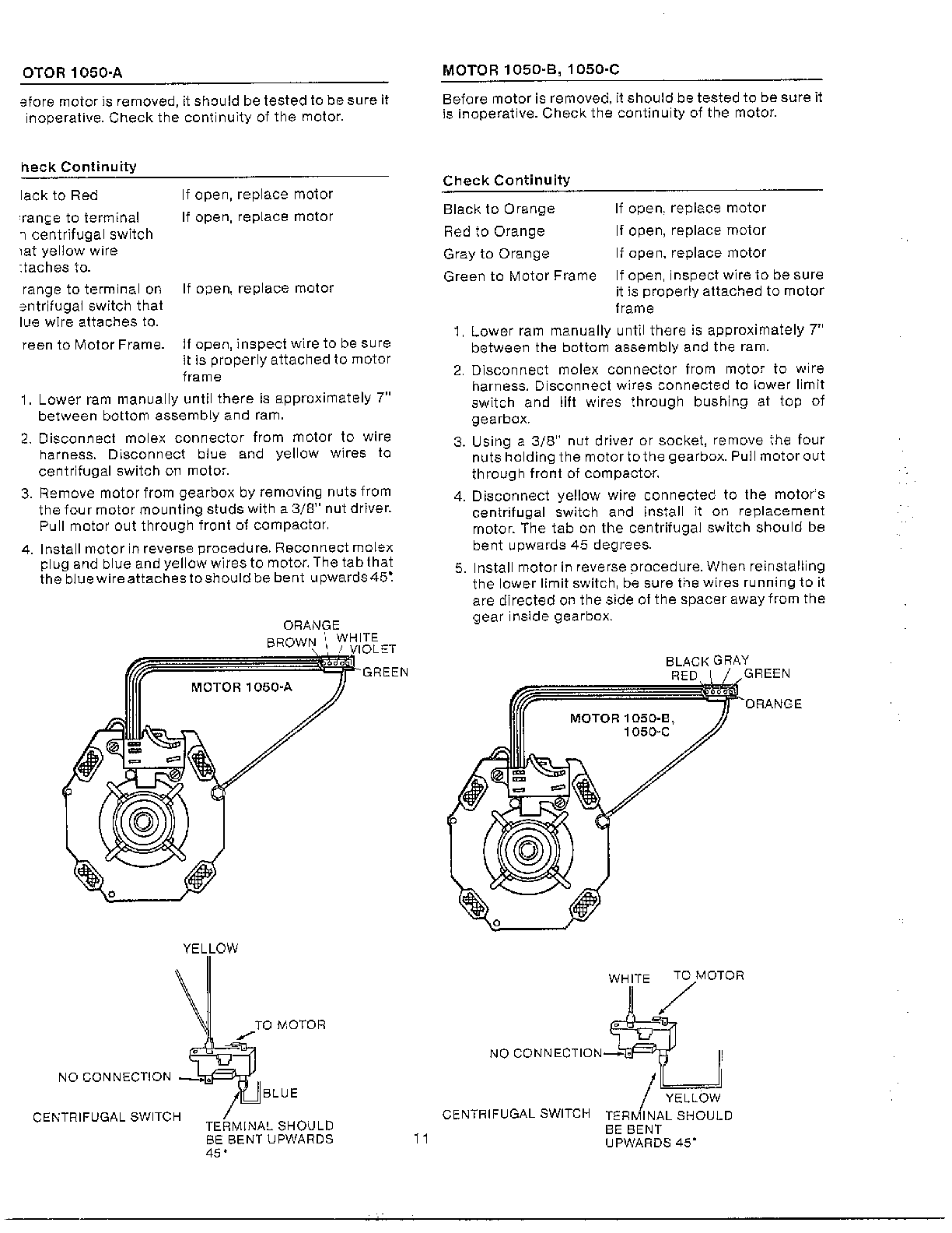 Broan model 1050 compactors genuine parts