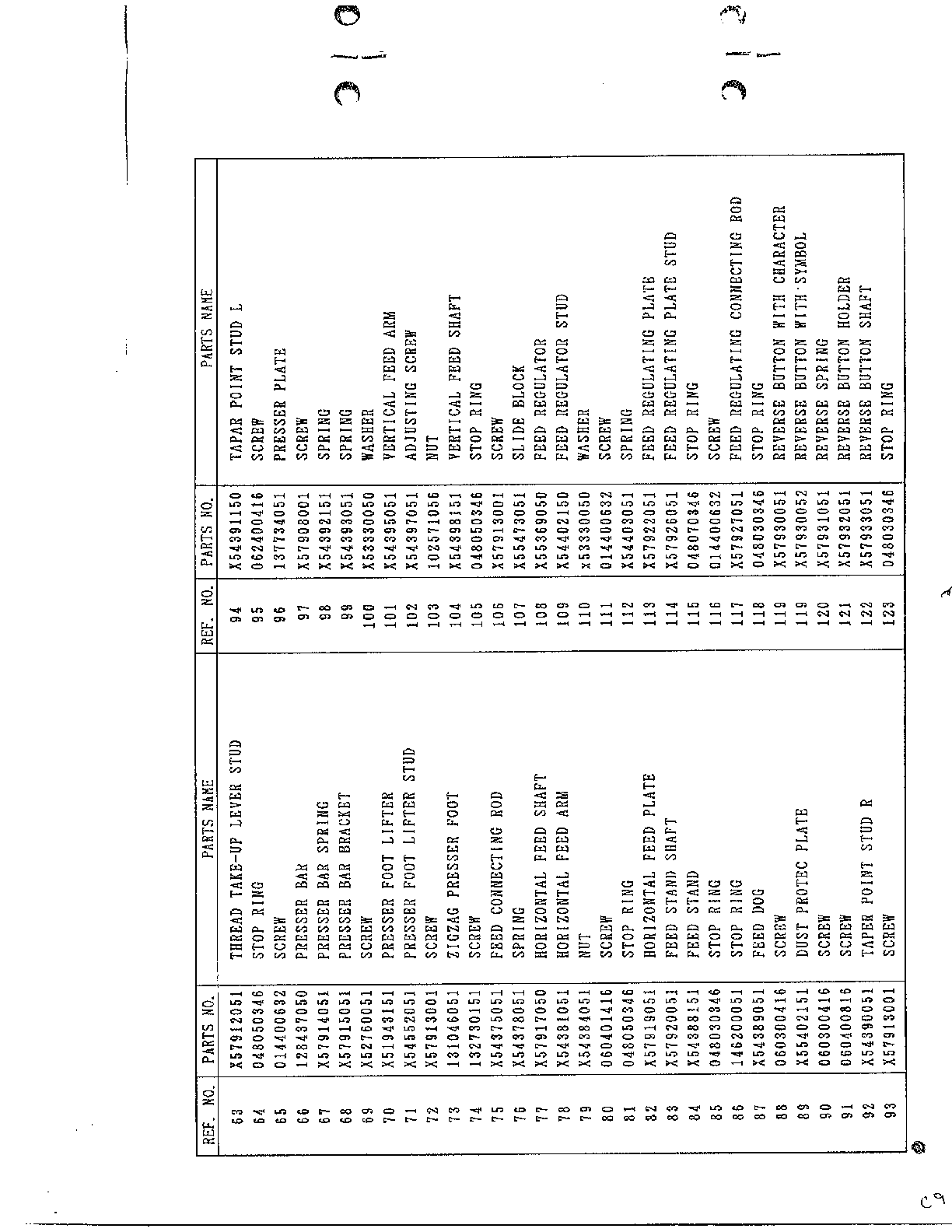 Brother model VX1200 mechanical sewing machines genuine parts