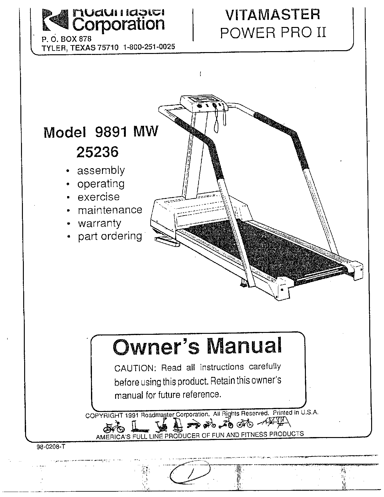 Vitamaster Owners Manual Treadmill 8708980451