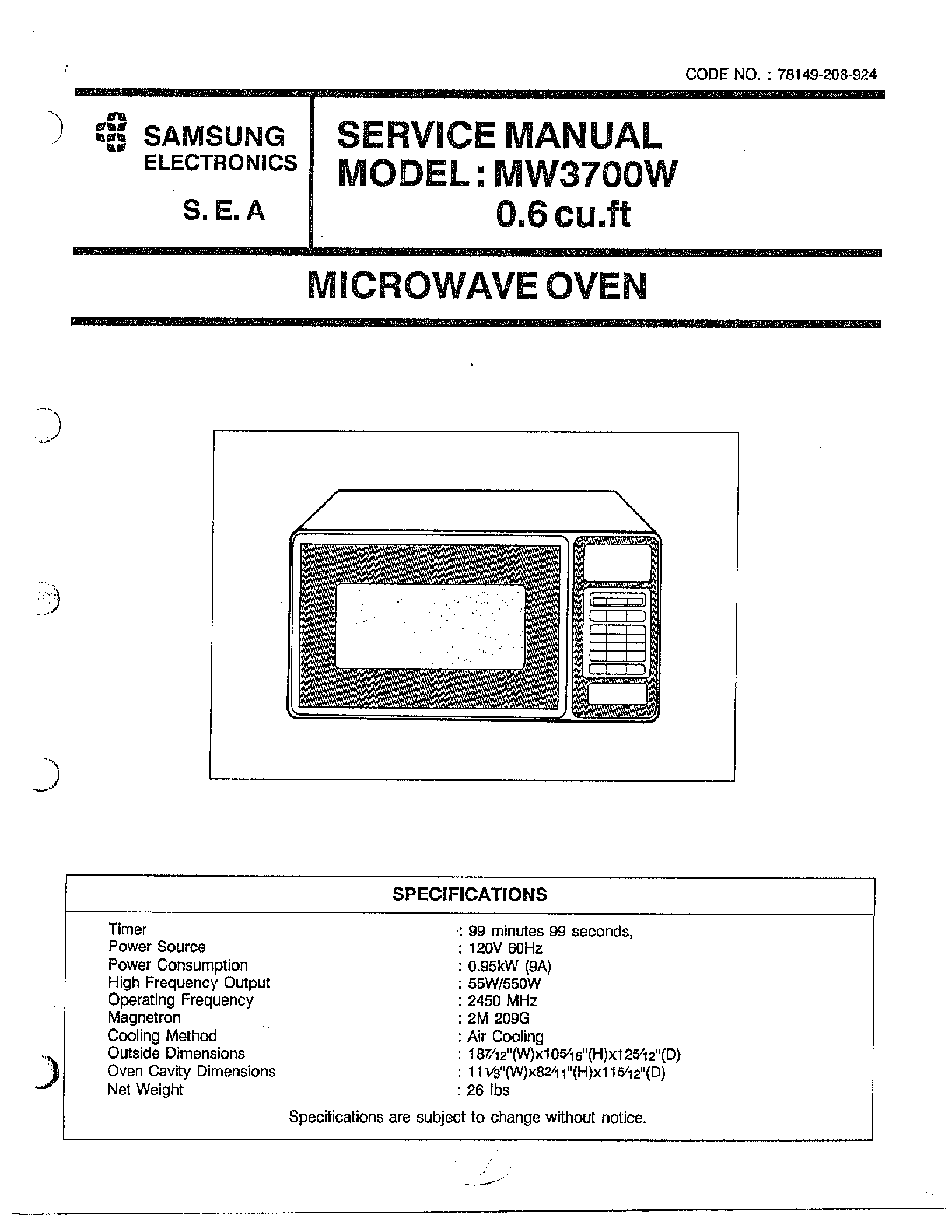 Samsung model MW3700W/XAA countertop microwave genuine parts