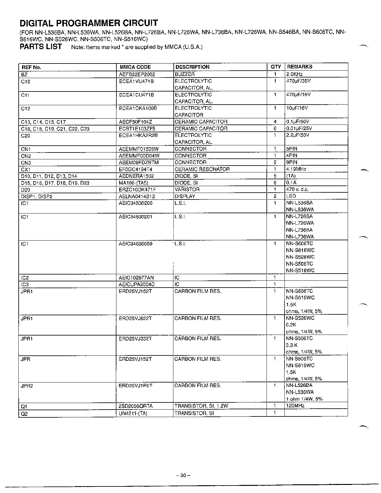 Matsushita model NN-S546BA countertop microwave genuine parts