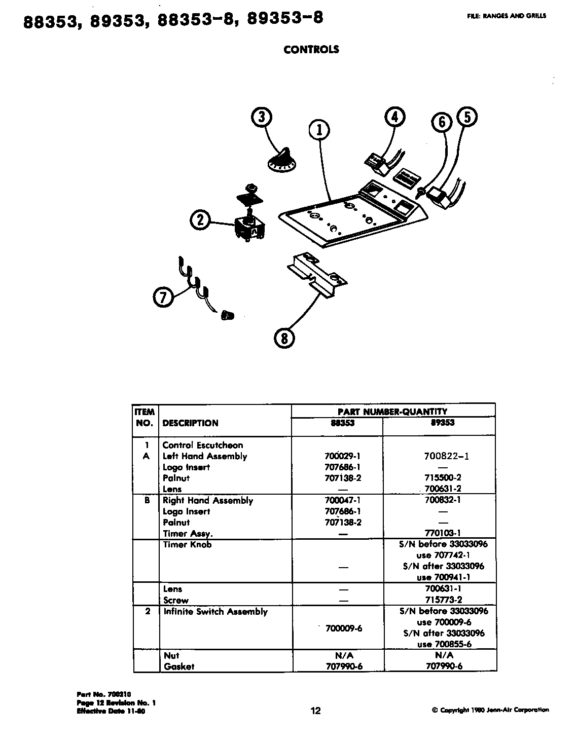 Jenn-Air model 89353 counter grill, electric genuine parts
