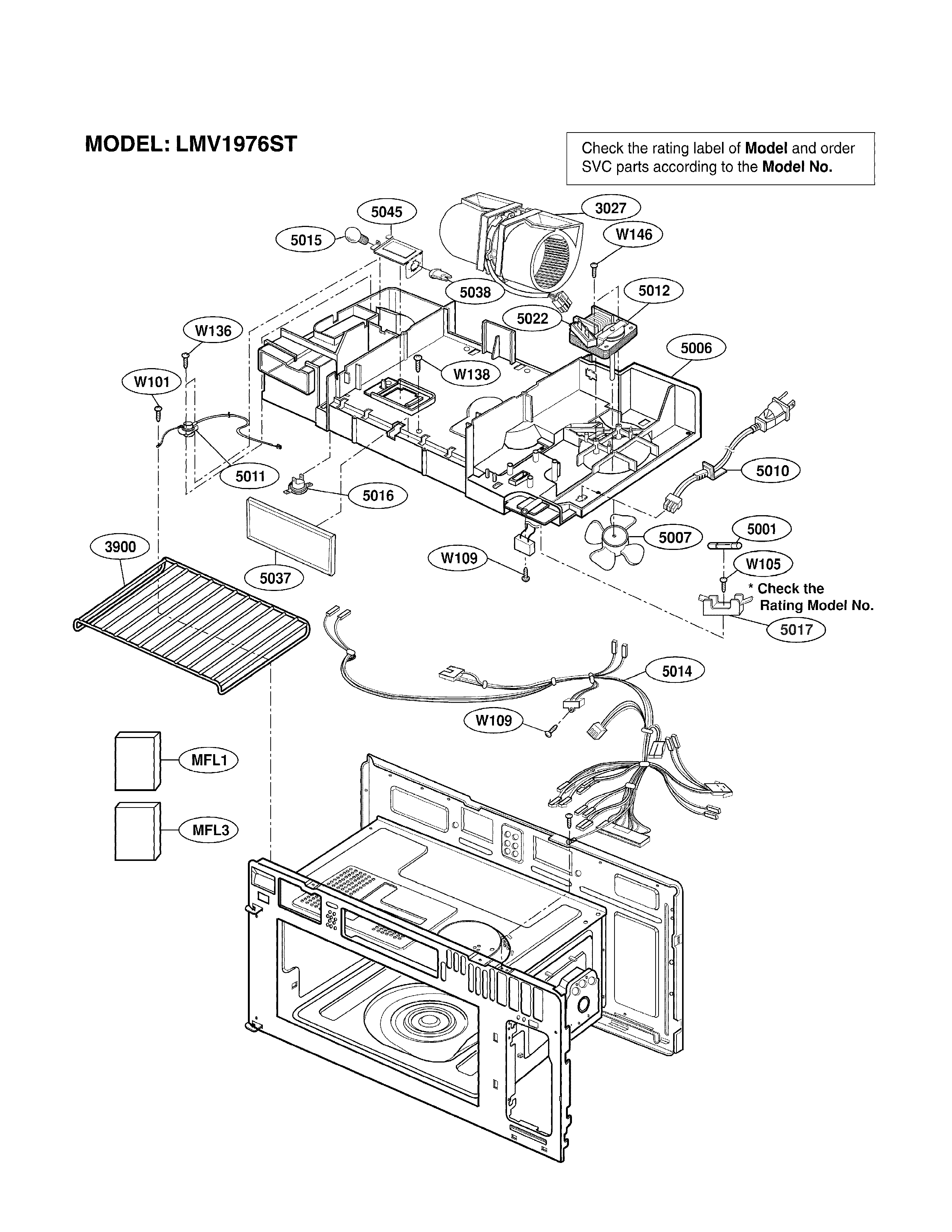 Lg model LMV1976ST microwave/hood combo genuine parts