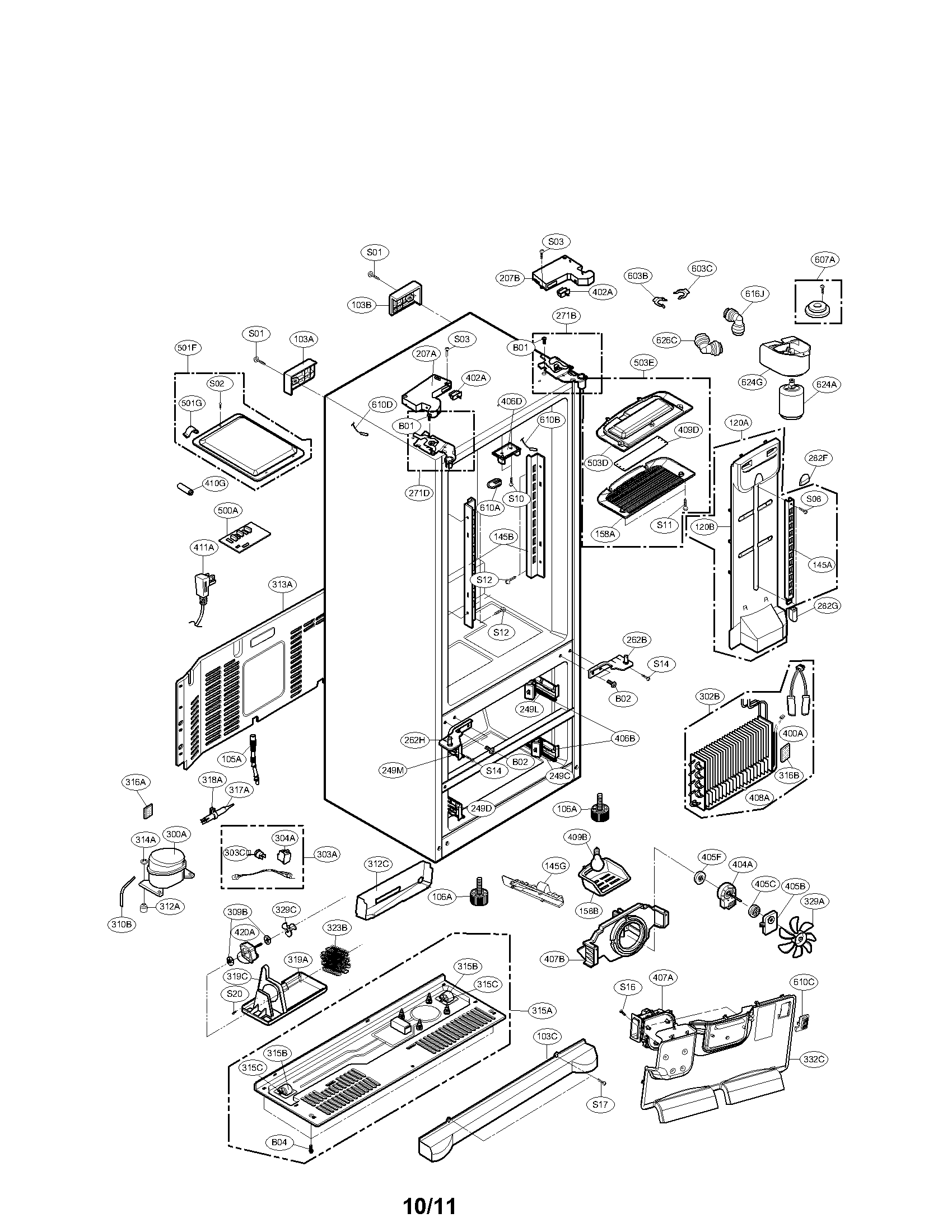 Lg model LMX25964ST/02 bottom-mount refrigerator genuine parts