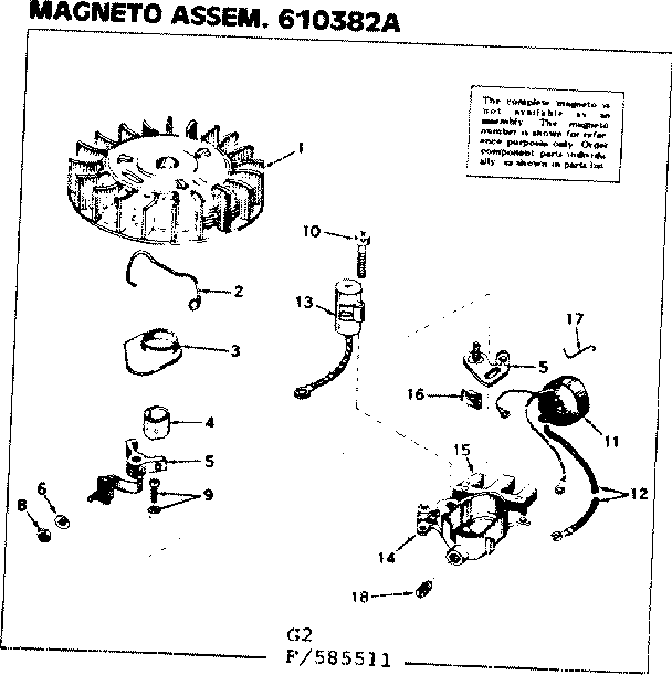 Craftsman 217585511 magneto assem. 610382a diagram