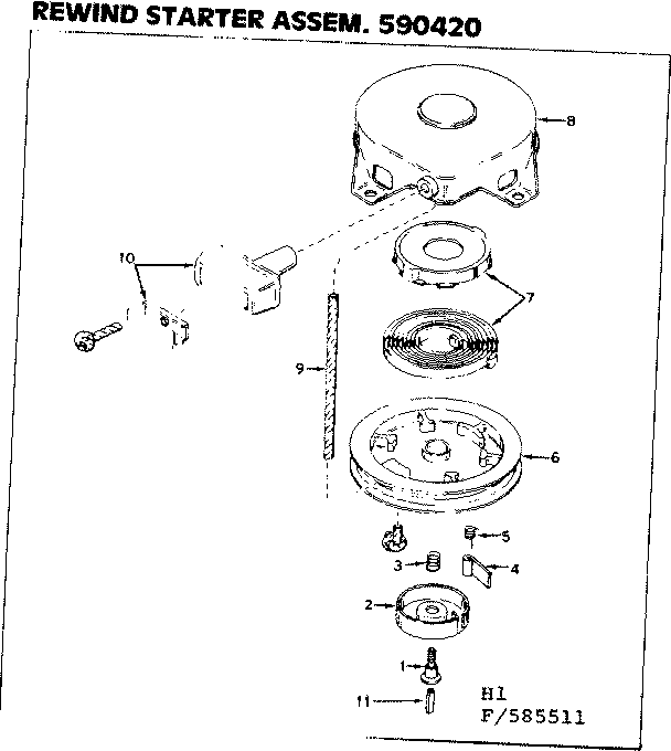 Craftsman 217585511 rewind starter assem. 590420 diagram