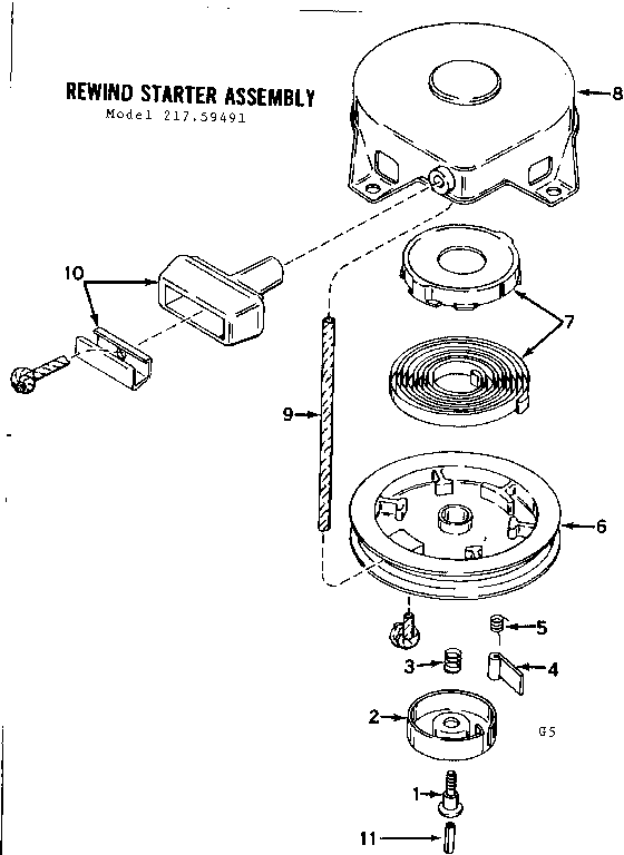 Craftsman 21759491 rewind starter assembly diagram