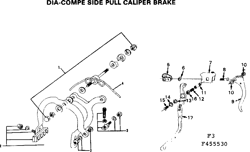 Sears 502455630 dia-compe side pull caliper brake diagram