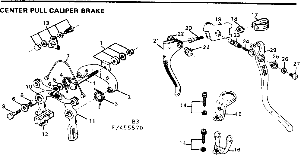 Sears 502455580 center pull caliper brake diagram