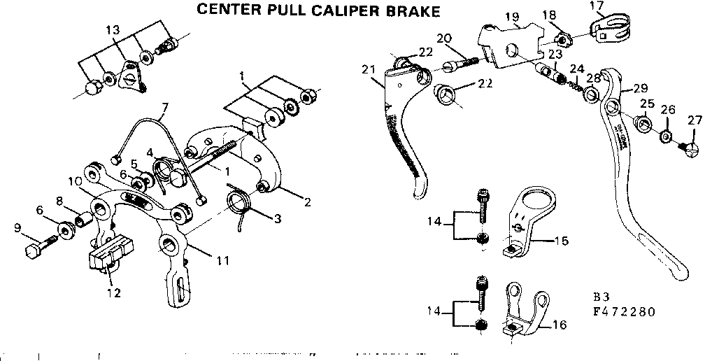 Sears 502472280 center pull caliper brake diagram