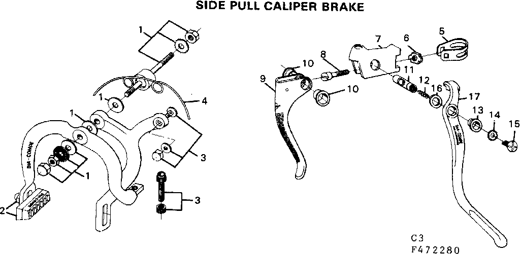 Sears 502472280 side pull caliper brake diagram