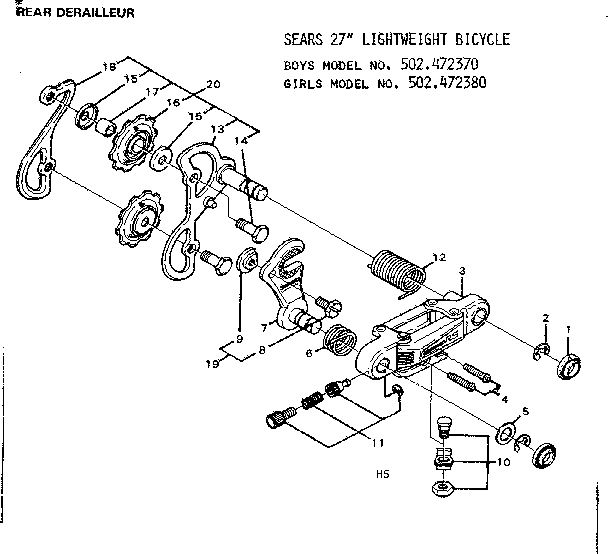 Sears 502472380 rear derailleur diagram