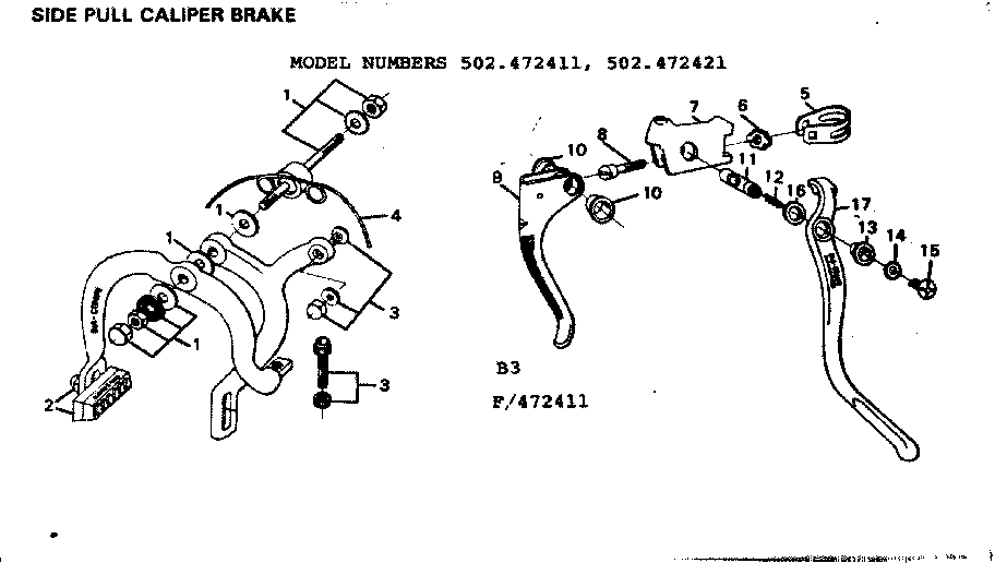 Sears 502472411 side pull caliper brake diagram