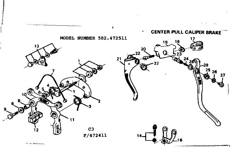 Sears 502472411 center pull caliper brake diagram