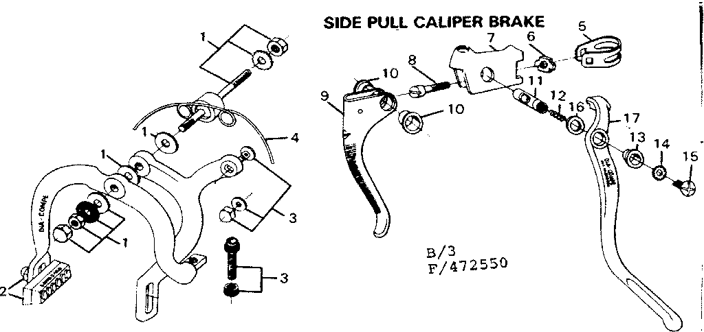 Sears 502472550 side pull caliper brake diagram