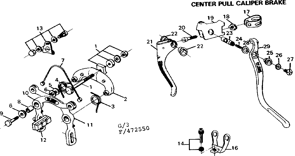 Sears 502472550 center pull caliper brake diagram