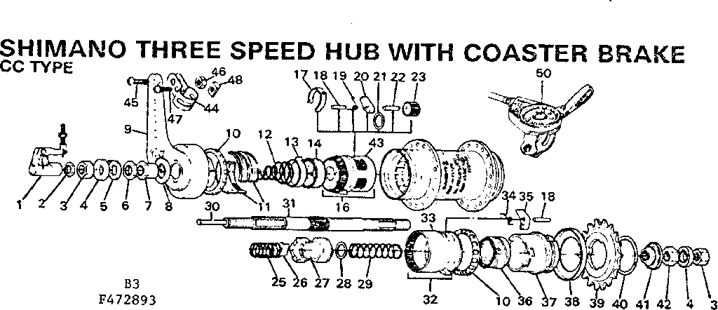 Sears 502472993 shimano 3-speed hub w coaster brake-cc type diagram